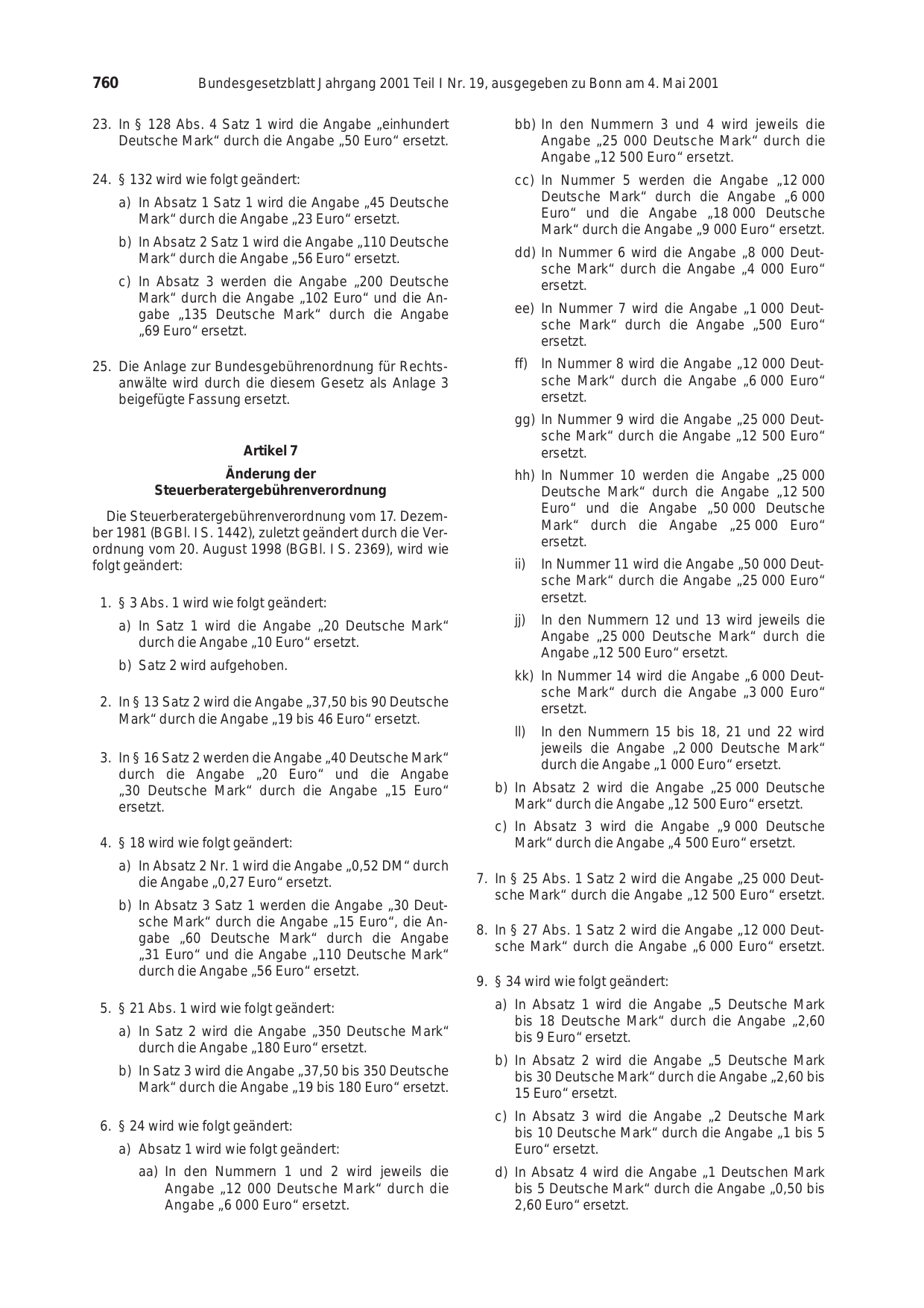 BGBl. 2001, Seite 760 — Originalseite als Abbildung