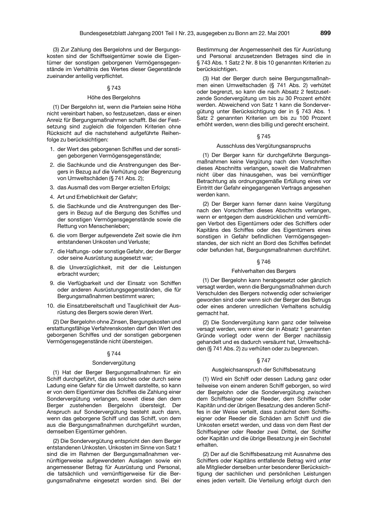BGBl. 2001, Seite 899 — Originalseite als Abbildung
