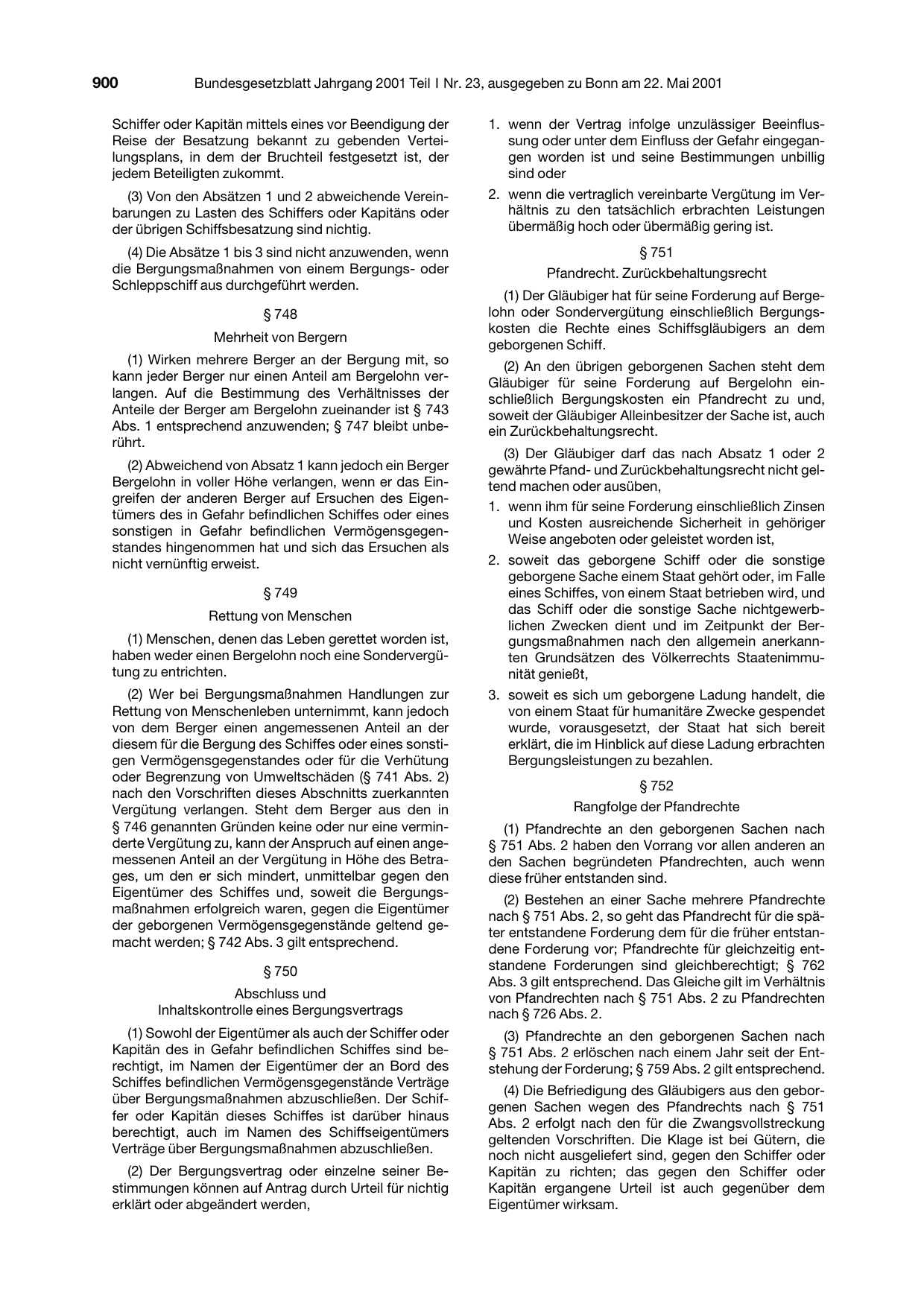 BGBl. 2001, Seite 900 — Originalseite als Abbildung