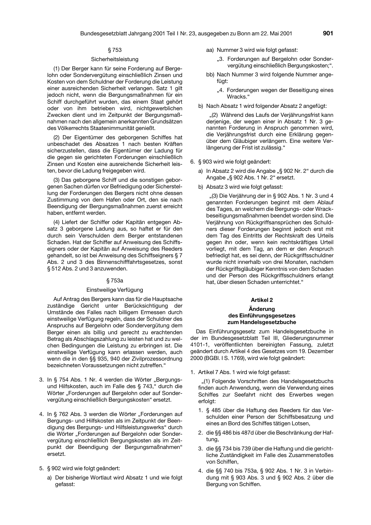 BGBl. 2001, Seite 901 — Originalseite als Abbildung