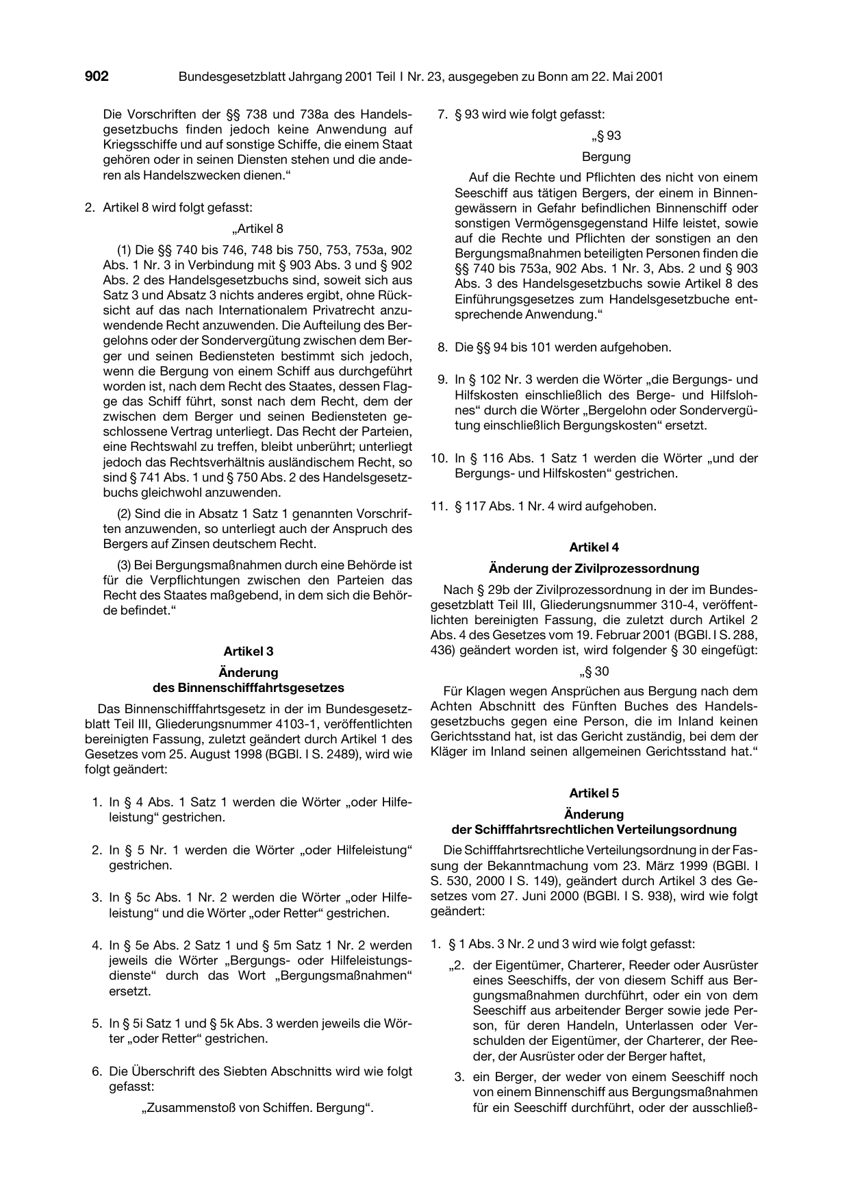BGBl. 2001, Seite 902 — Originalseite als Abbildung
