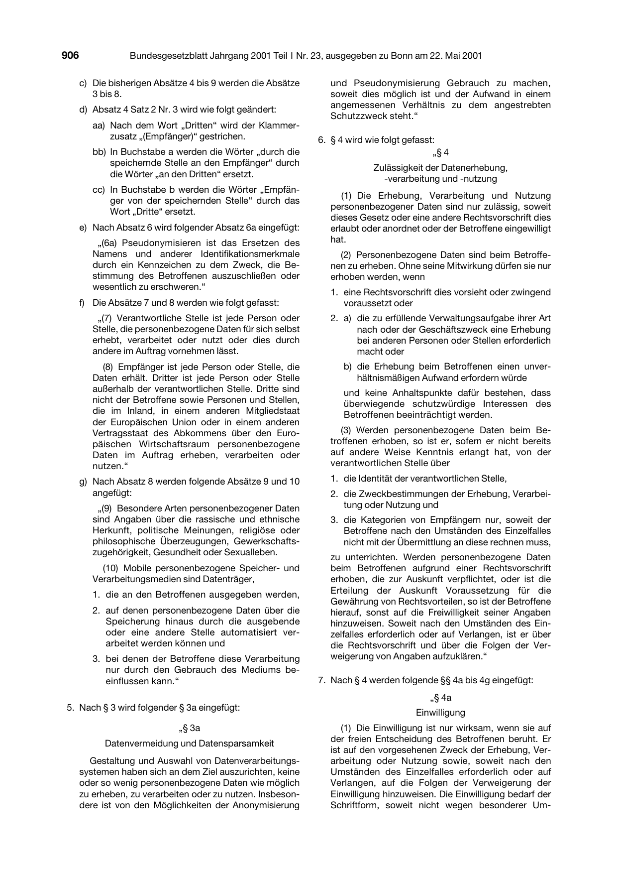 BGBl. 2001, Seite 906 — Originalseite als Abbildung