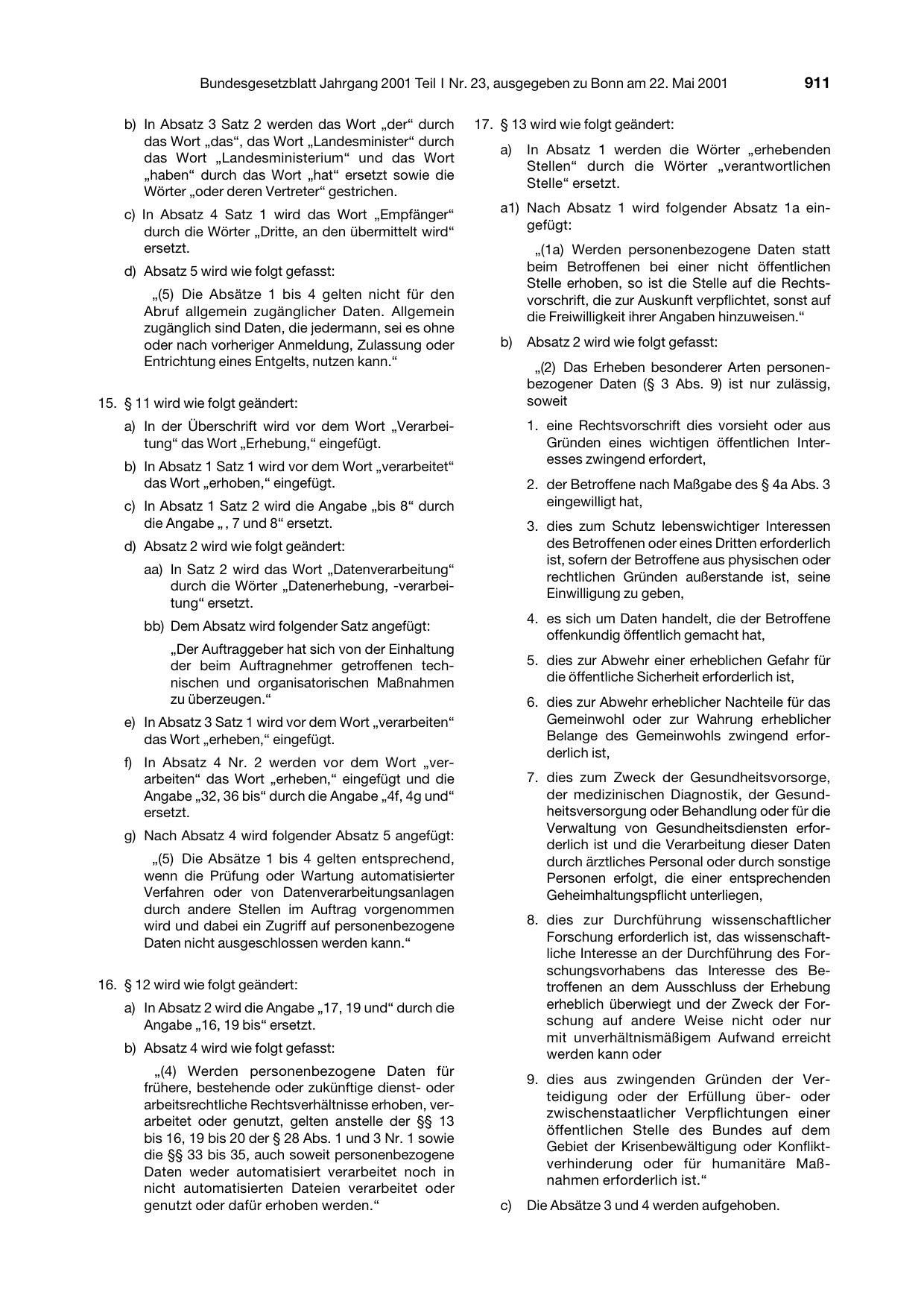 BGBl. 2001, Seite 911 — Originalseite als Abbildung