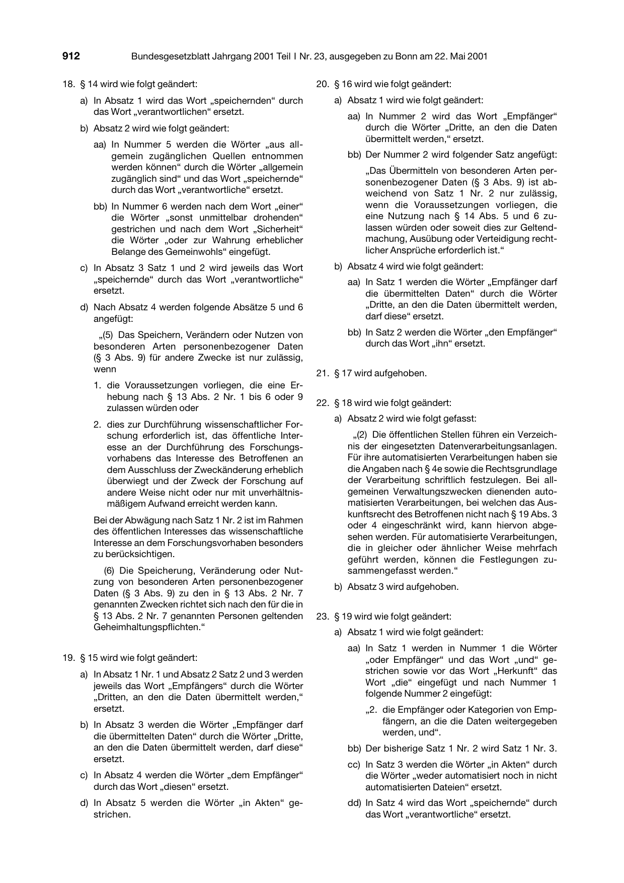 BGBl. 2001, Seite 912 — Originalseite als Abbildung
