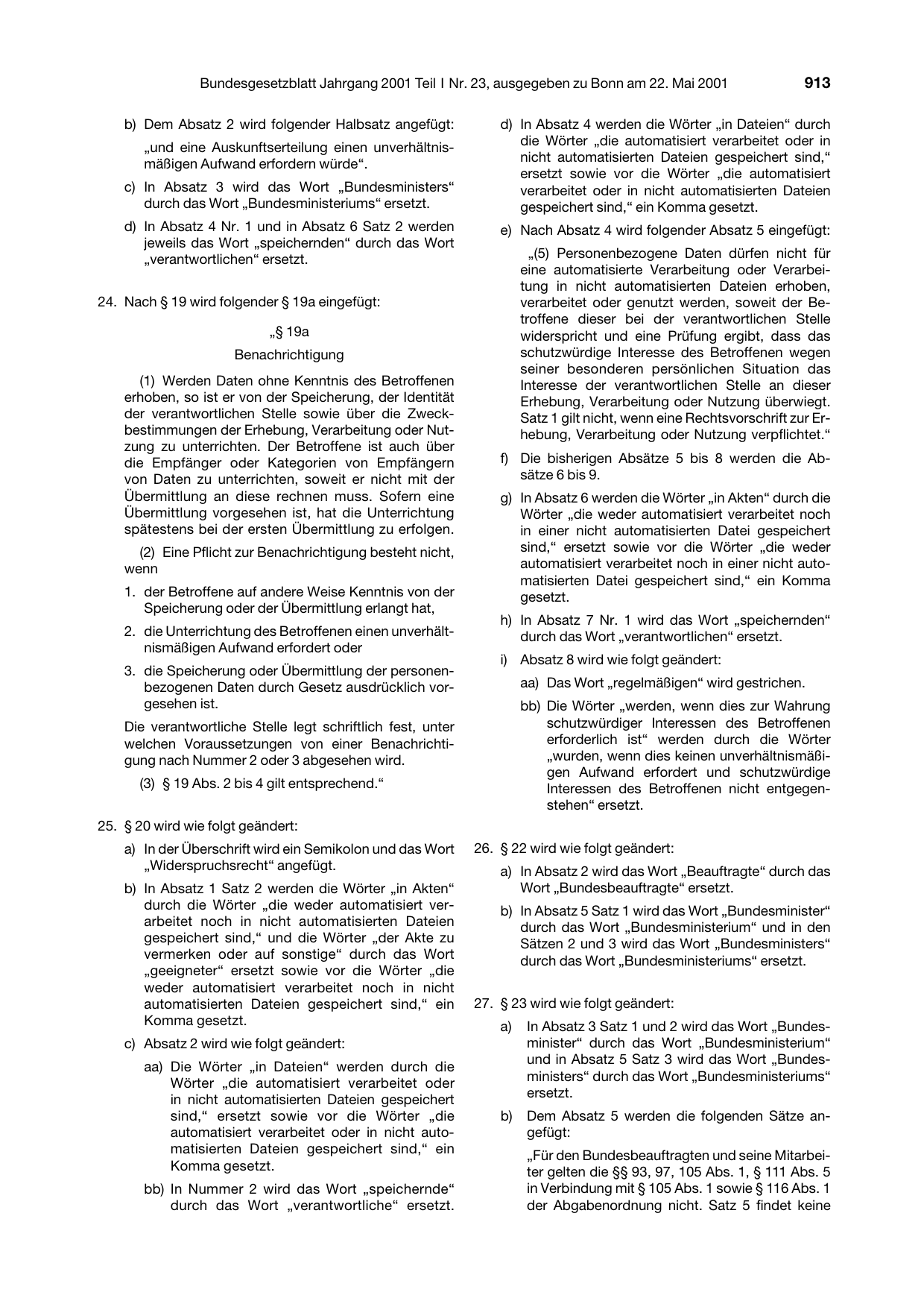 BGBl. 2001, Seite 913 — Originalseite als Abbildung