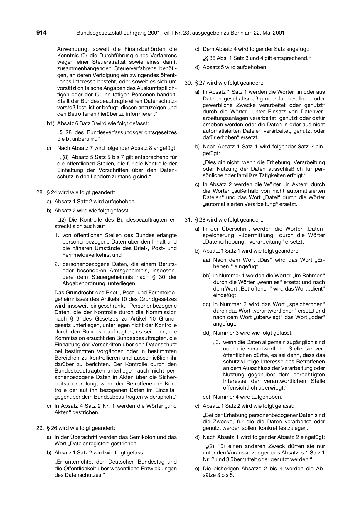 BGBl. 2001, Seite 914 — Originalseite als Abbildung