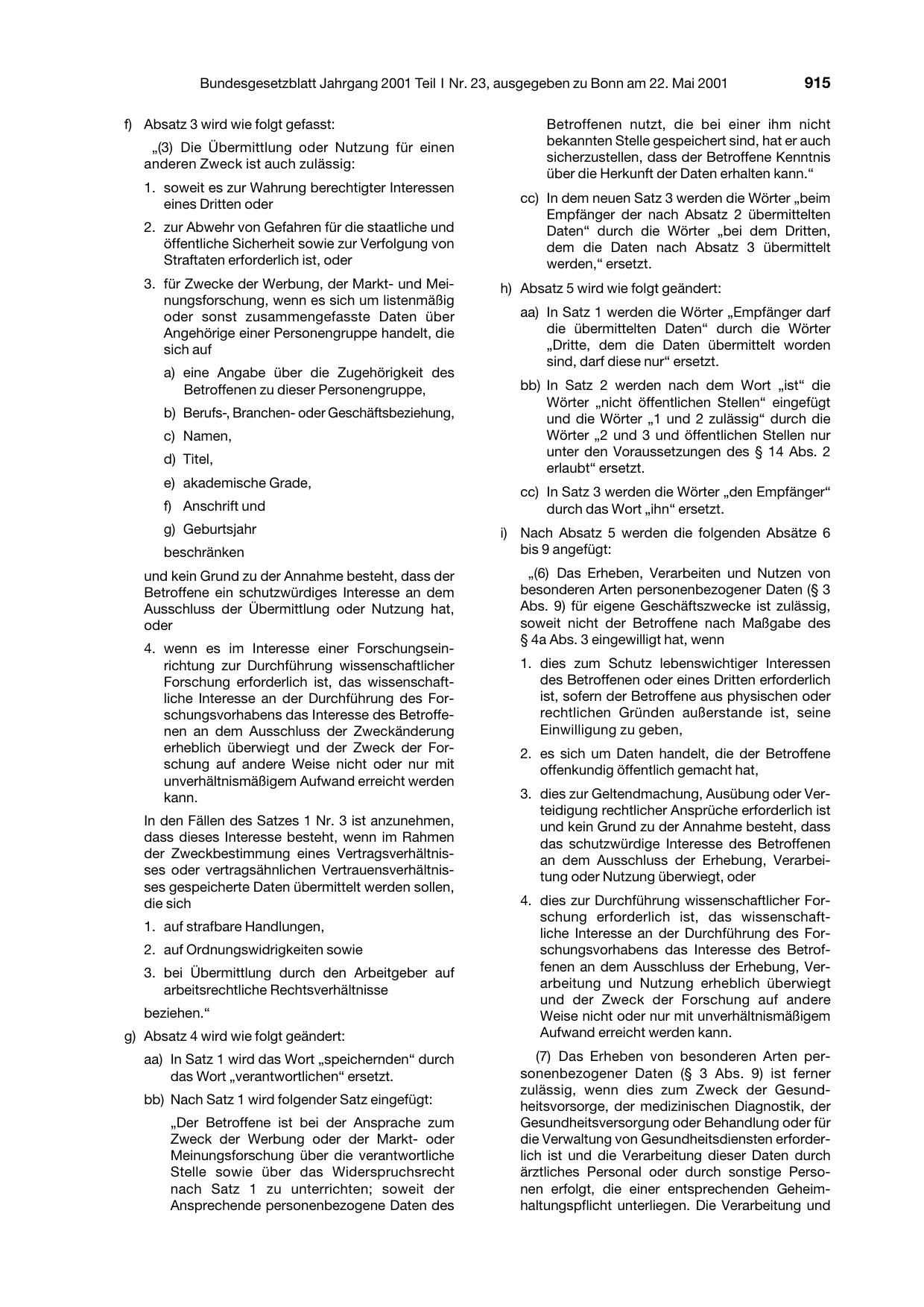 BGBl. 2001, Seite 915 — Originalseite als Abbildung