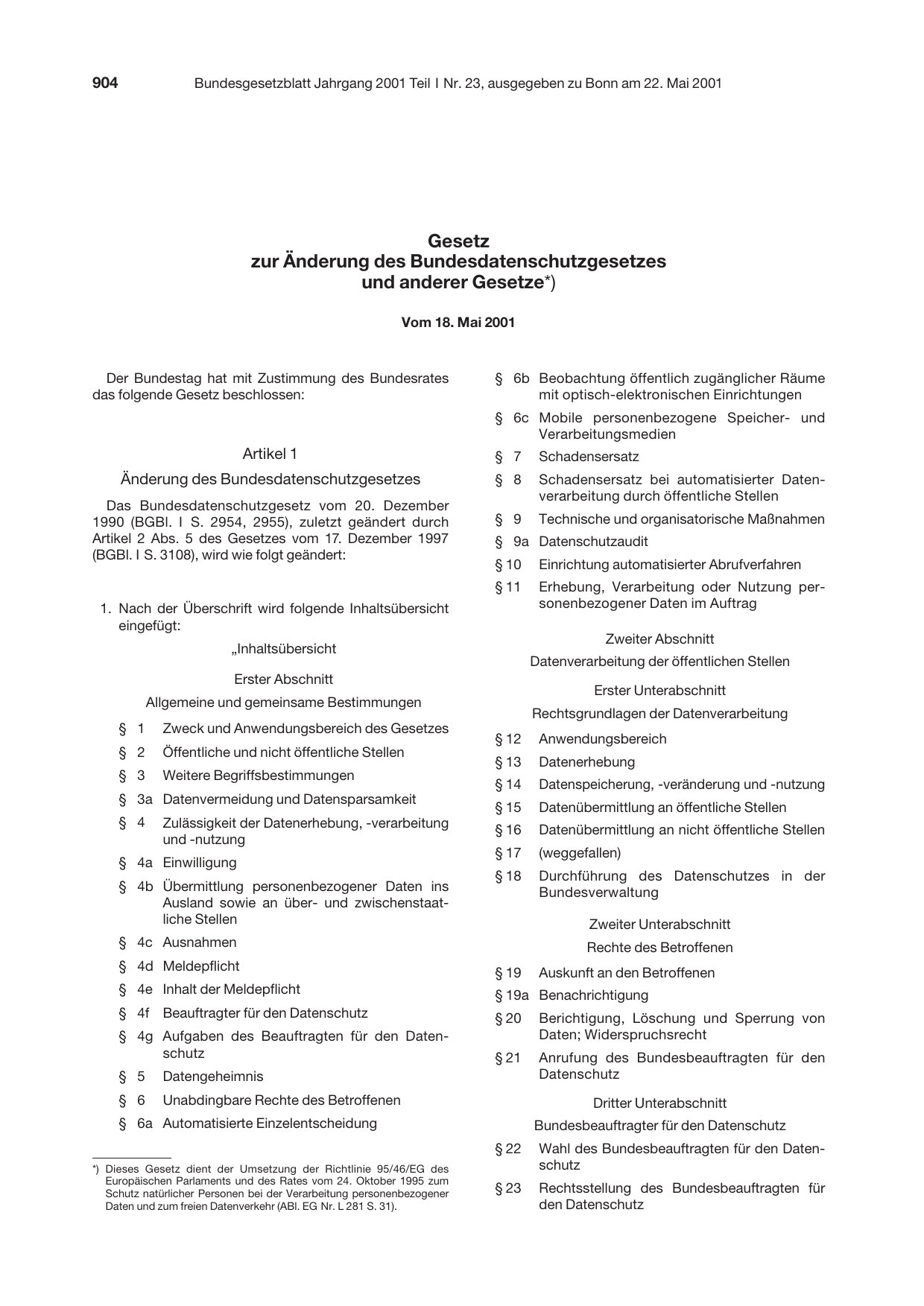 BGBl. 2001, Seite 904 — Originalseite als Abbildung