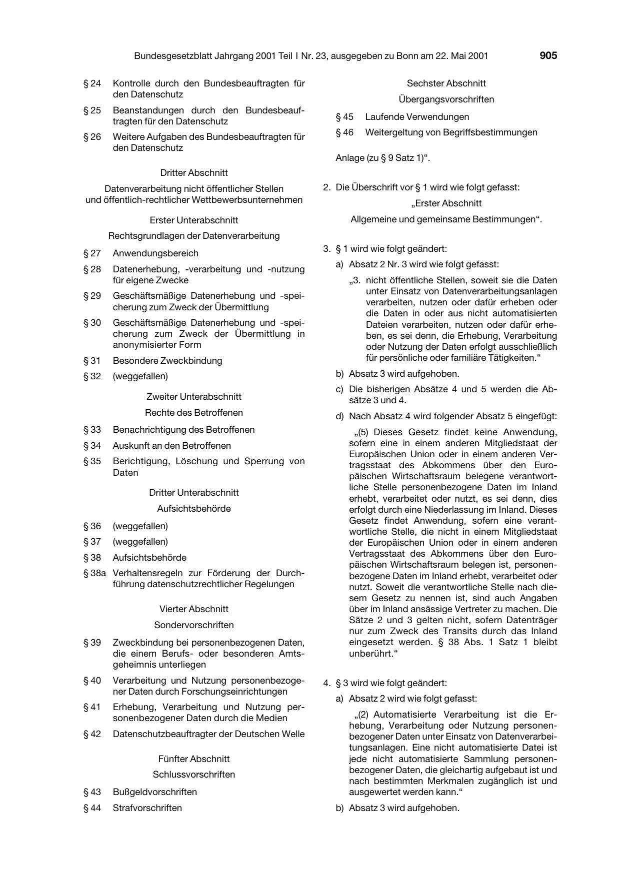BGBl. 2001, Seite 905 — Originalseite als Abbildung