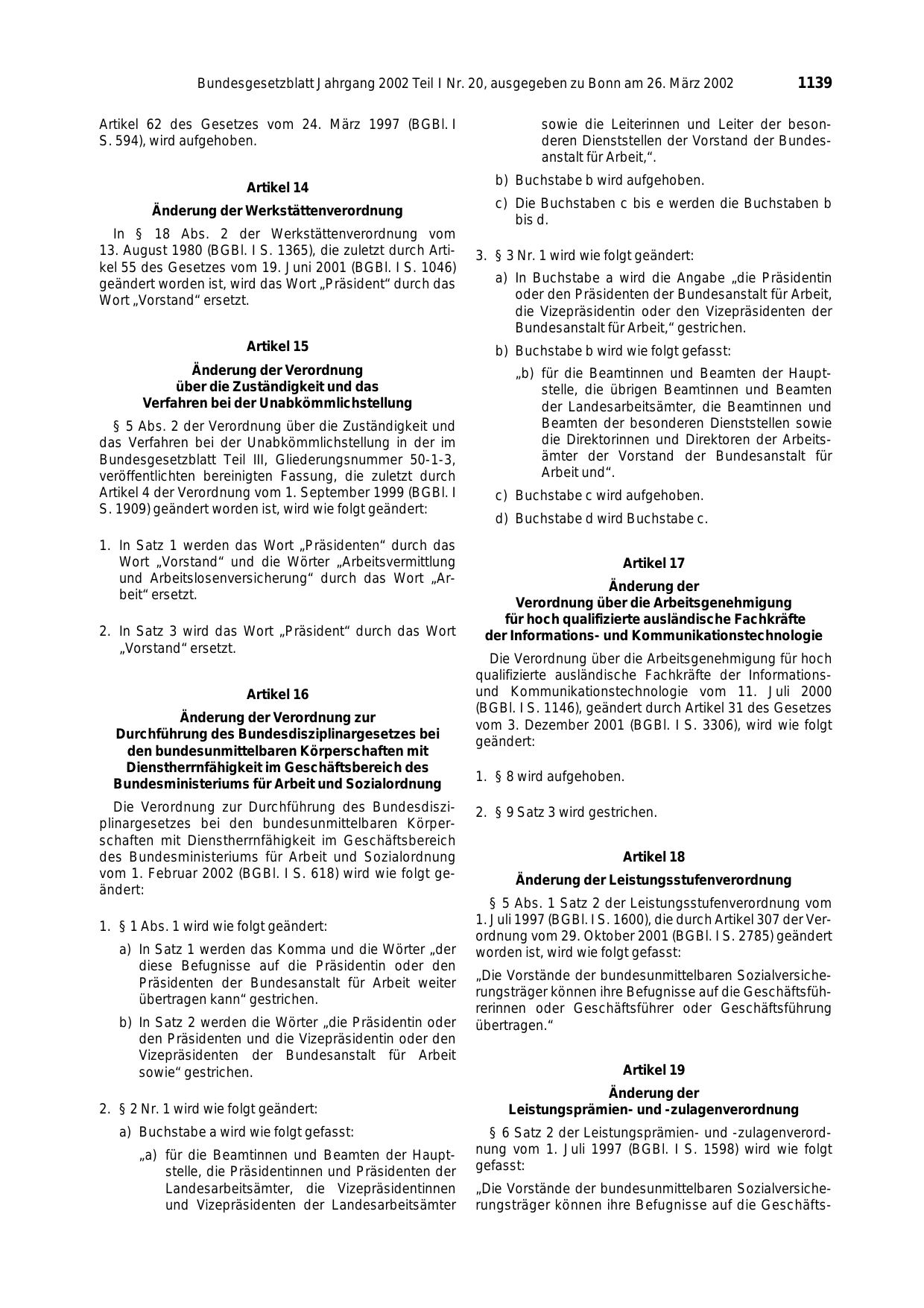 BGBl. 2002, Seite 1139 — Originalseite als Abbildung