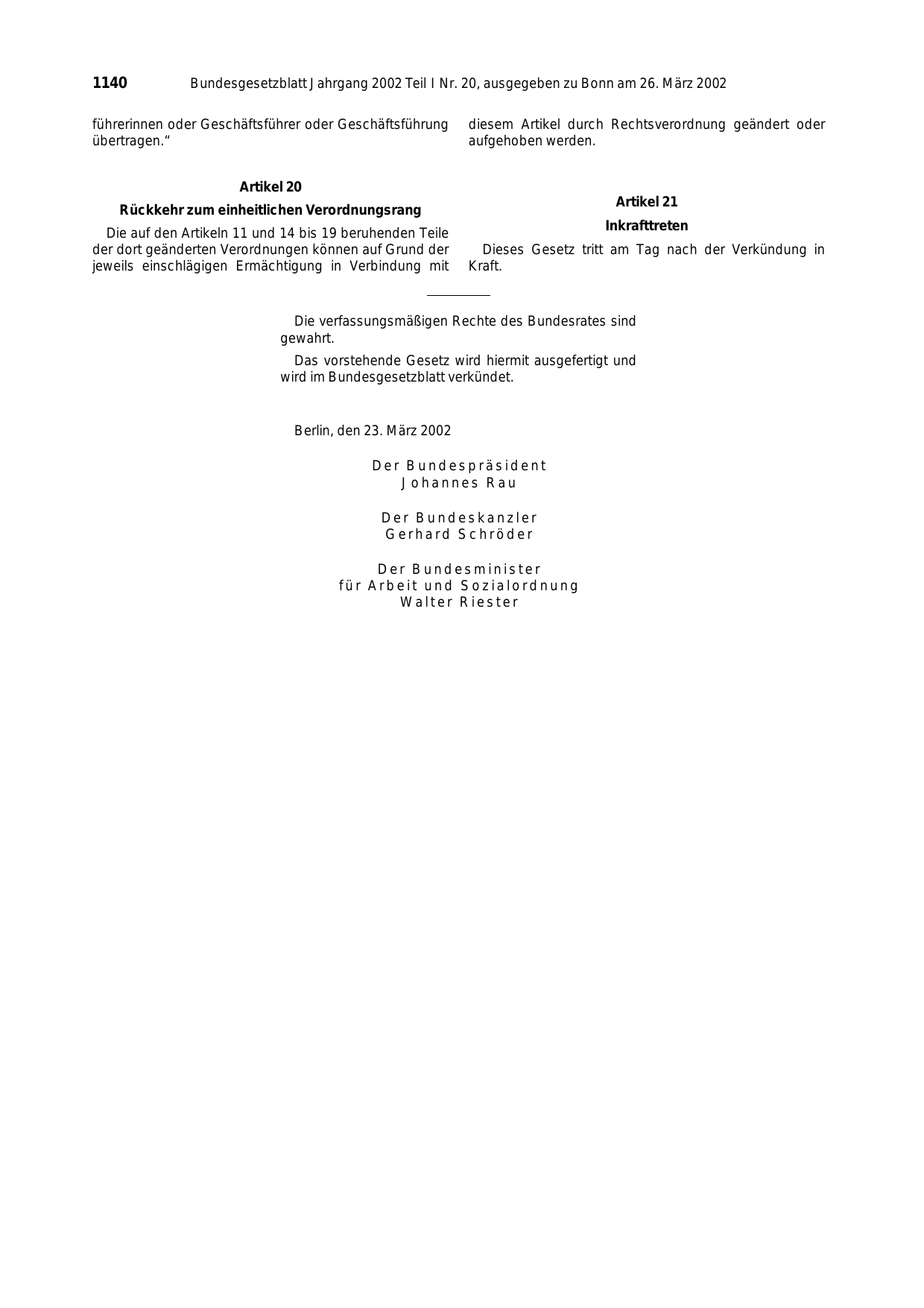 BGBl. 2002, Seite 1140 — Originalseite als Abbildung