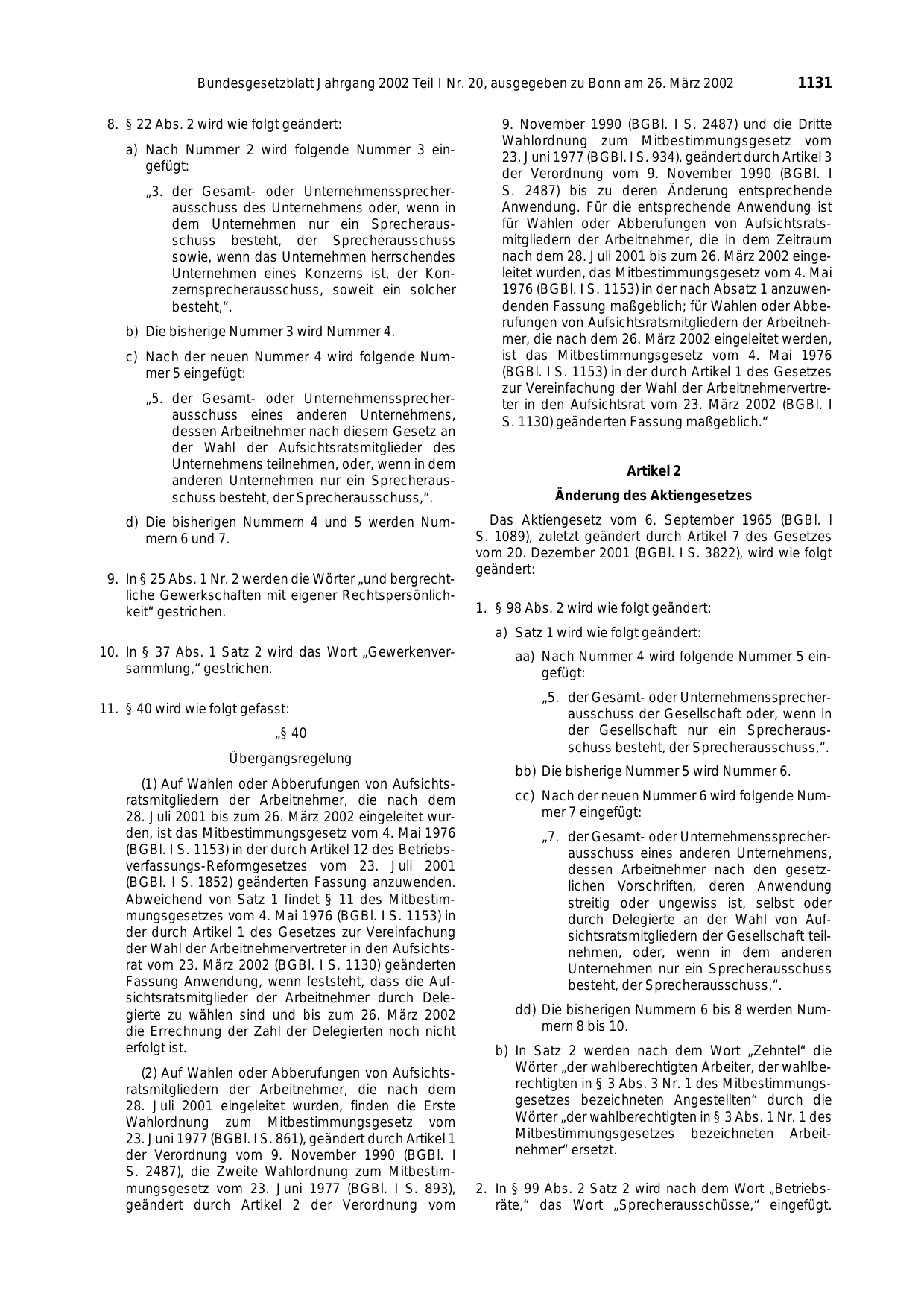 BGBl. 2002, Seite 1131 — Originalseite als Abbildung