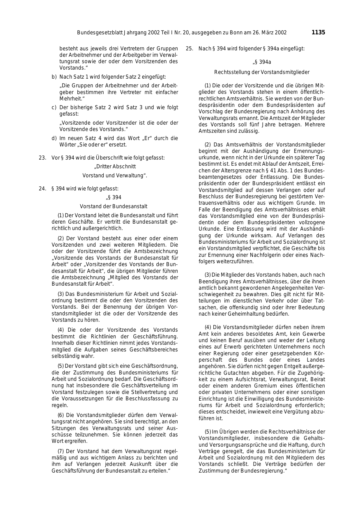BGBl. 2002, Seite 1135 — Originalseite als Abbildung