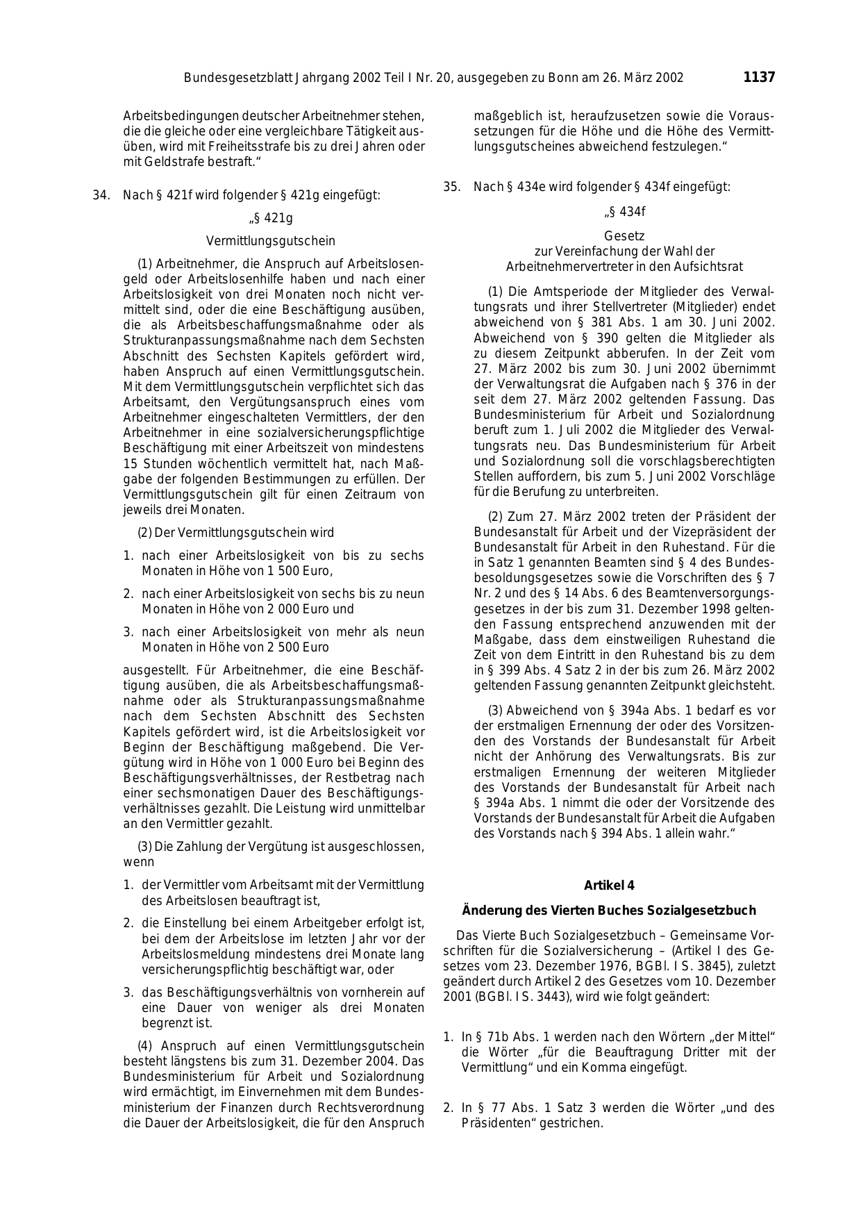 BGBl. 2002, Seite 1137 — Originalseite als Abbildung