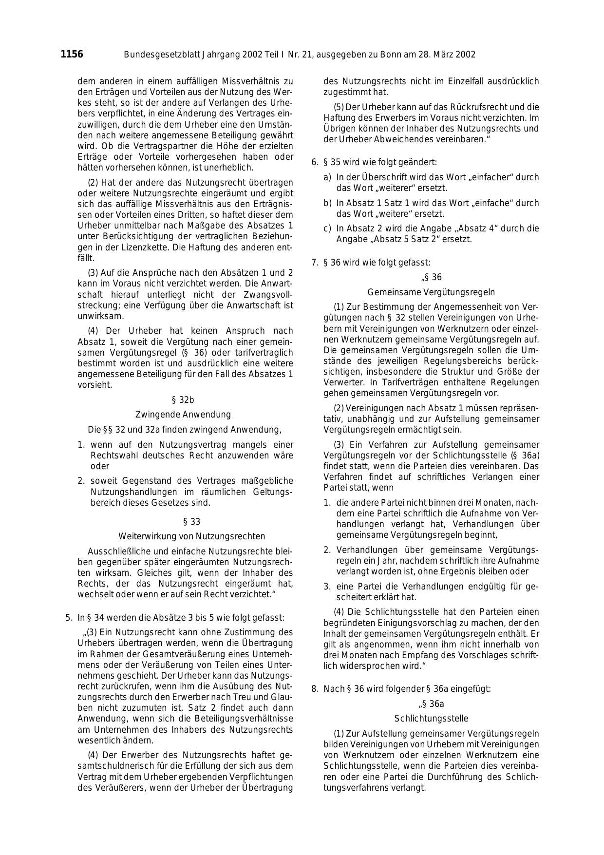 BGBl. 2002, Seite 1156 — Originalseite als Abbildung