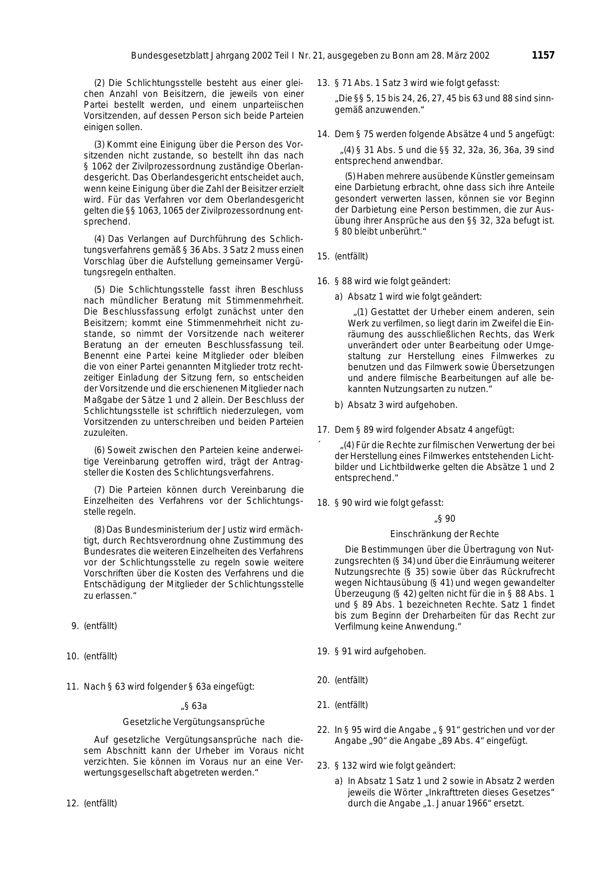 BGBl. 2002, Seite 1157 — Originalseite als Abbildung