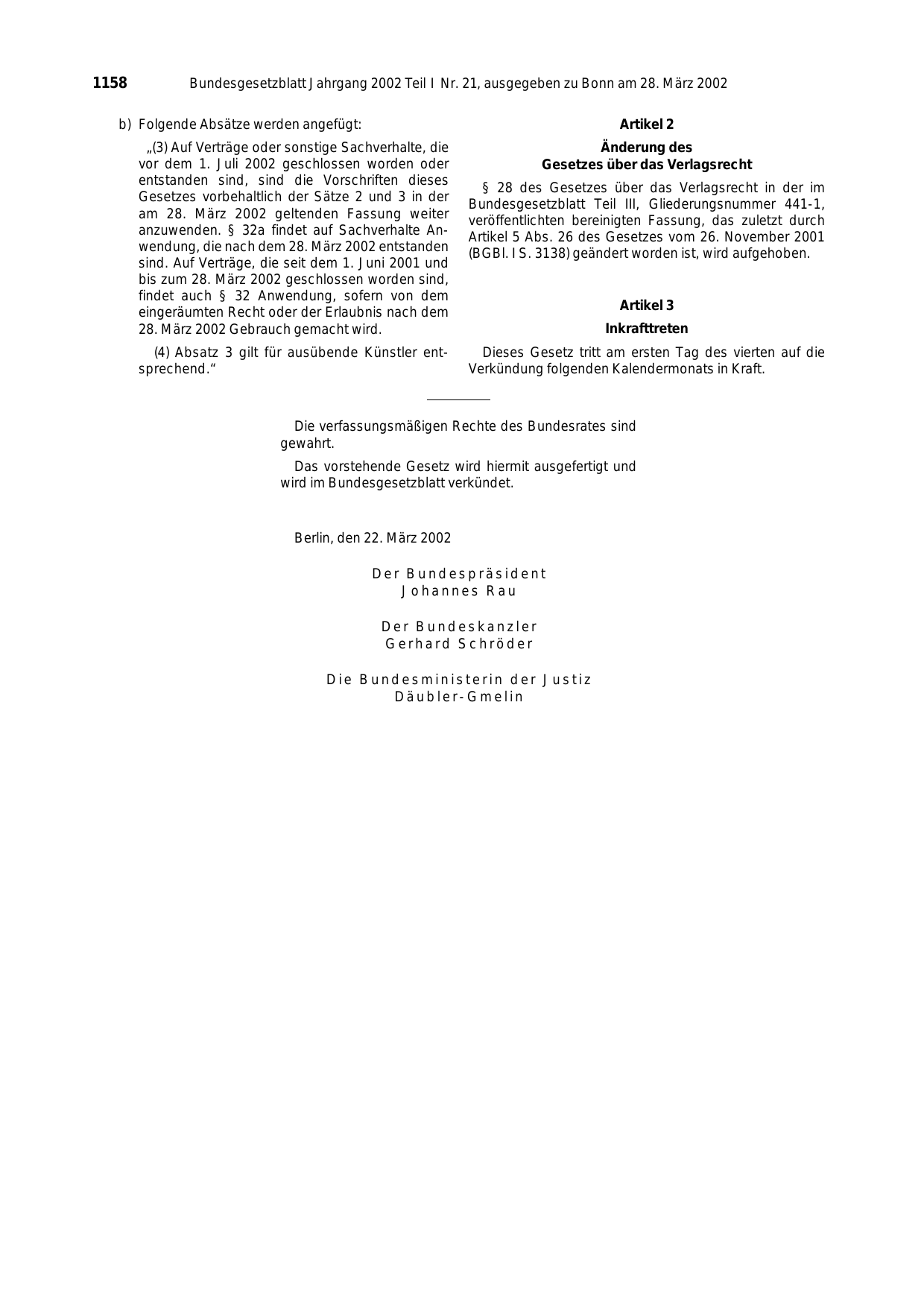 BGBl. 2002, Seite 1158 — Originalseite als Abbildung