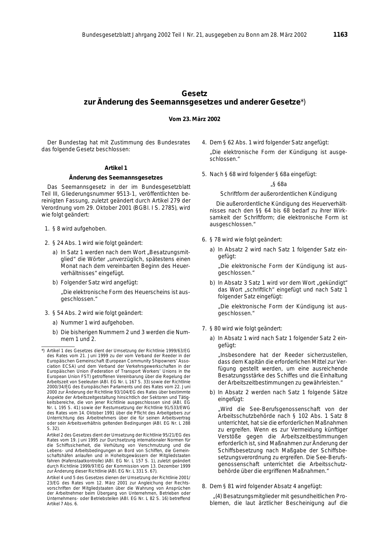 BGBl. 2002, Seite 1163 — Originalseite als Abbildung