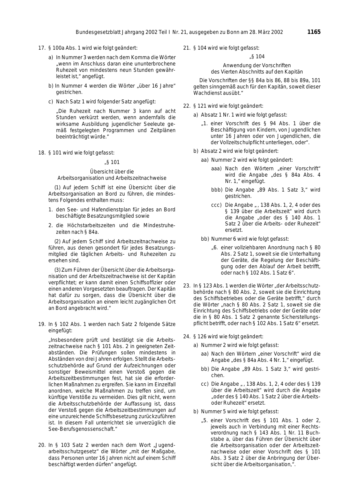 BGBl. 2002, Seite 1165 — Originalseite als Abbildung