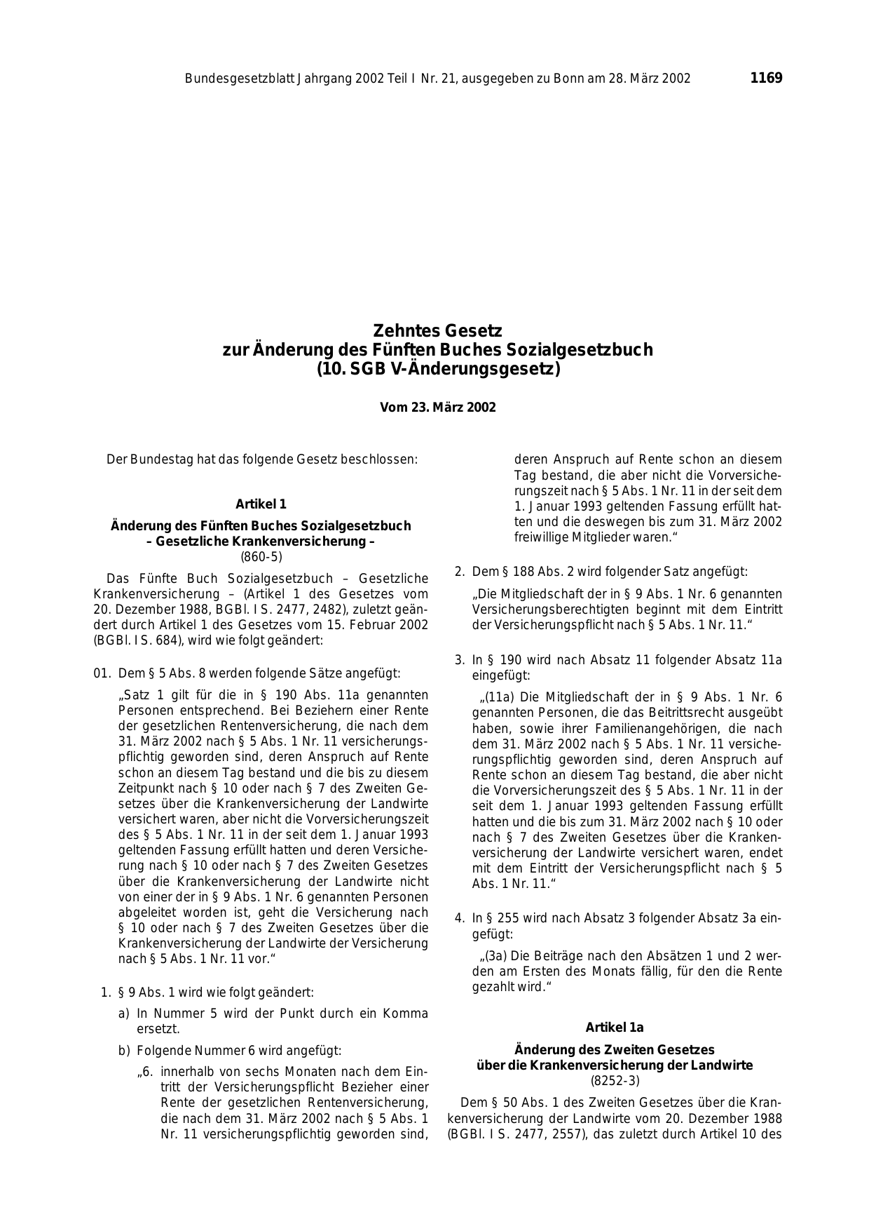 BGBl. 2002, Seite 1169 — Originalseite als Abbildung
