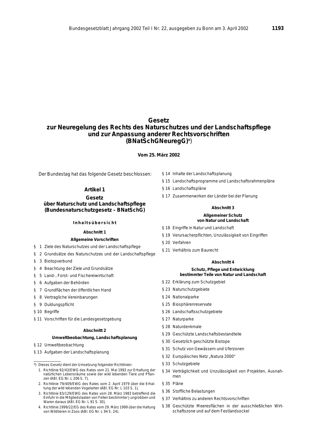 BGBl. 2002, Seite 1193 — Originalseite als Abbildung