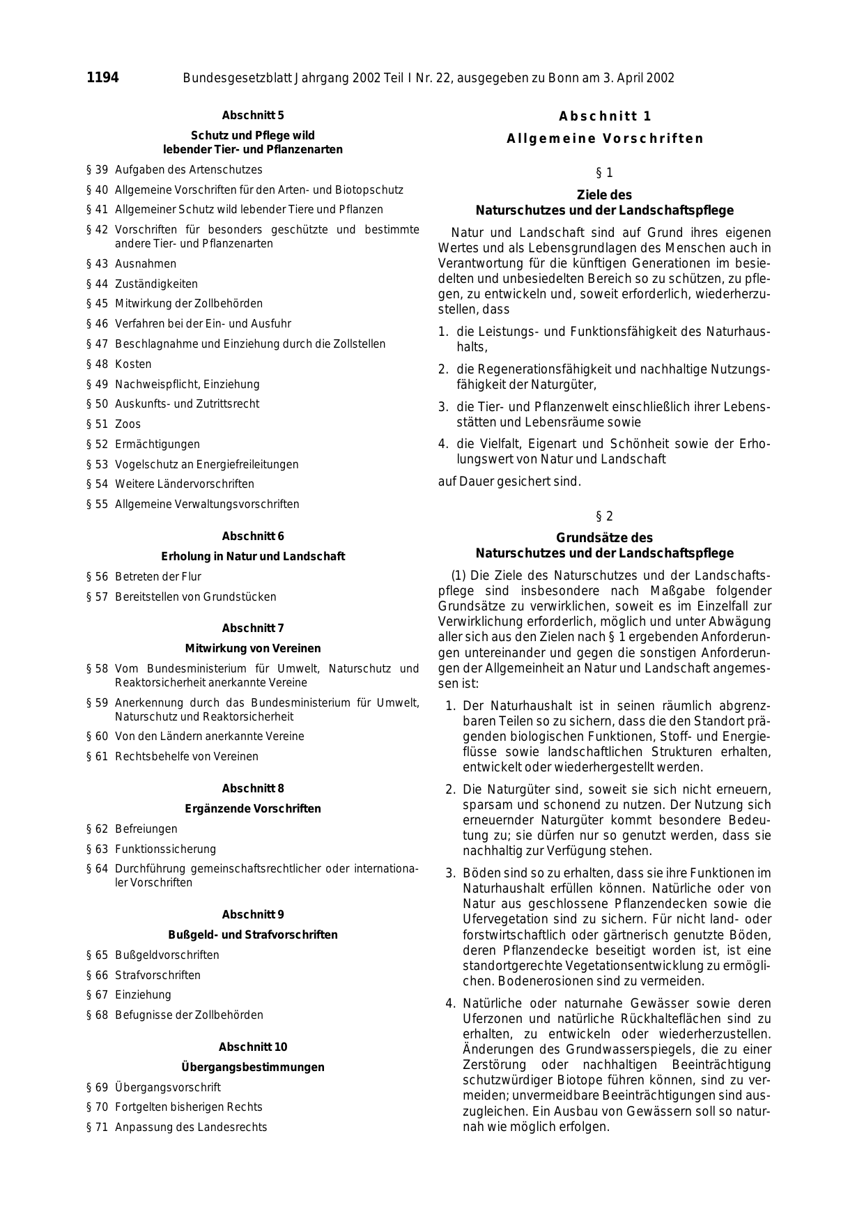 BGBl. 2002, Seite 1194 — Originalseite als Abbildung