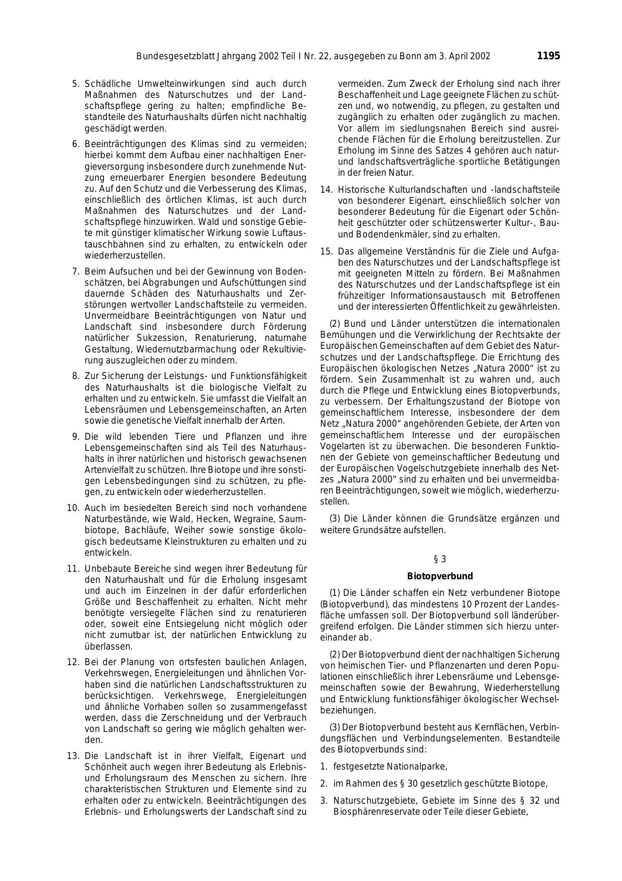 BGBl. 2002, Seite 1195 — Originalseite als Abbildung