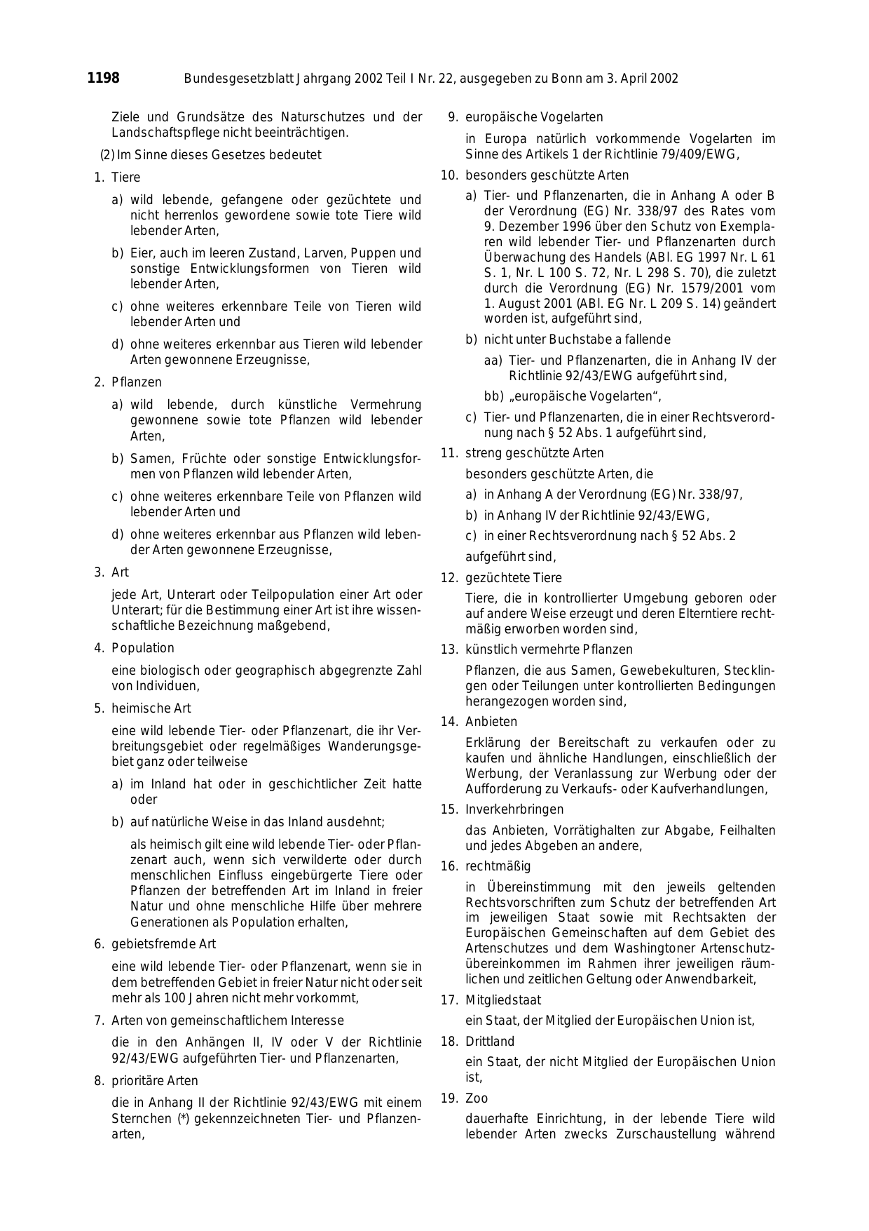 BGBl. 2002, Seite 1198 — Originalseite als Abbildung