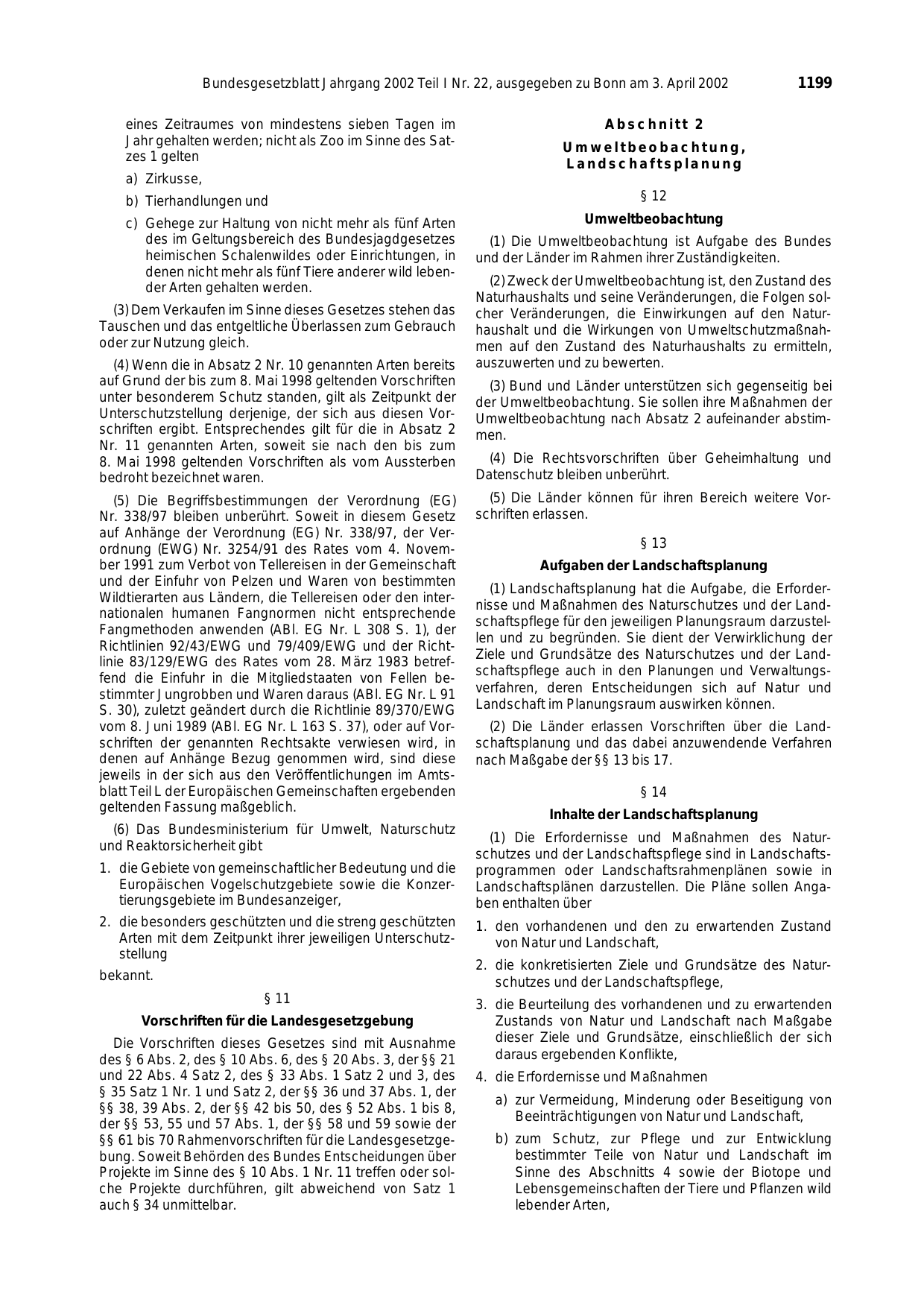 BGBl. 2002, Seite 1199 — Originalseite als Abbildung