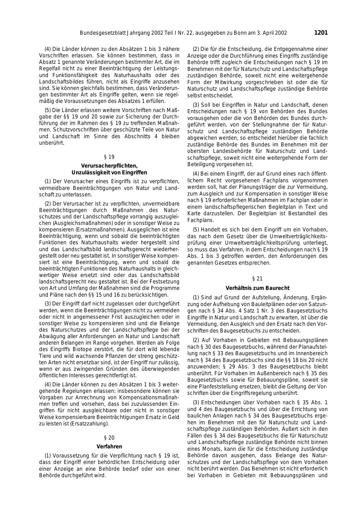 BGBl. 2002, Seite 1201 — Originalseite als Abbildung