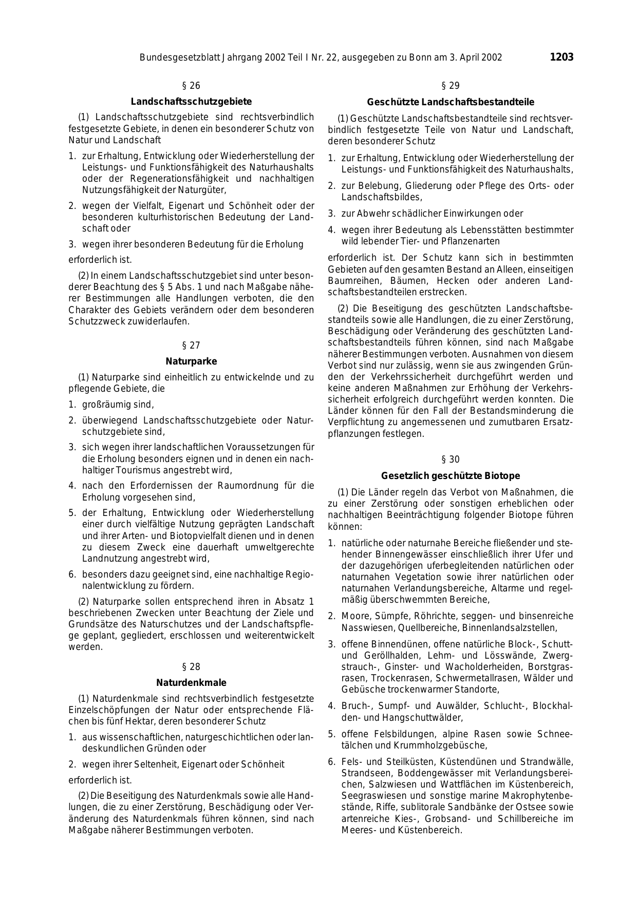 BGBl. 2002, Seite 1203 — Originalseite als Abbildung