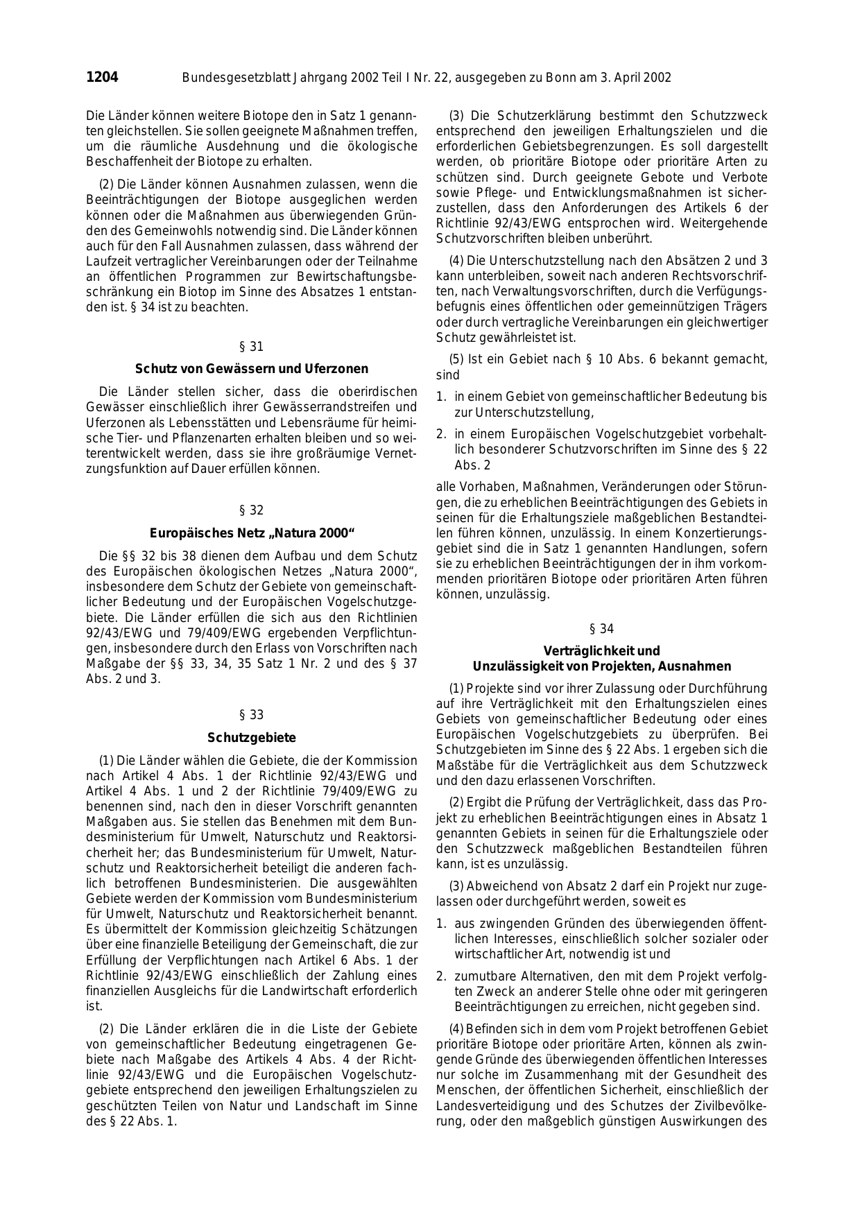 BGBl. 2002, Seite 1204 — Originalseite als Abbildung