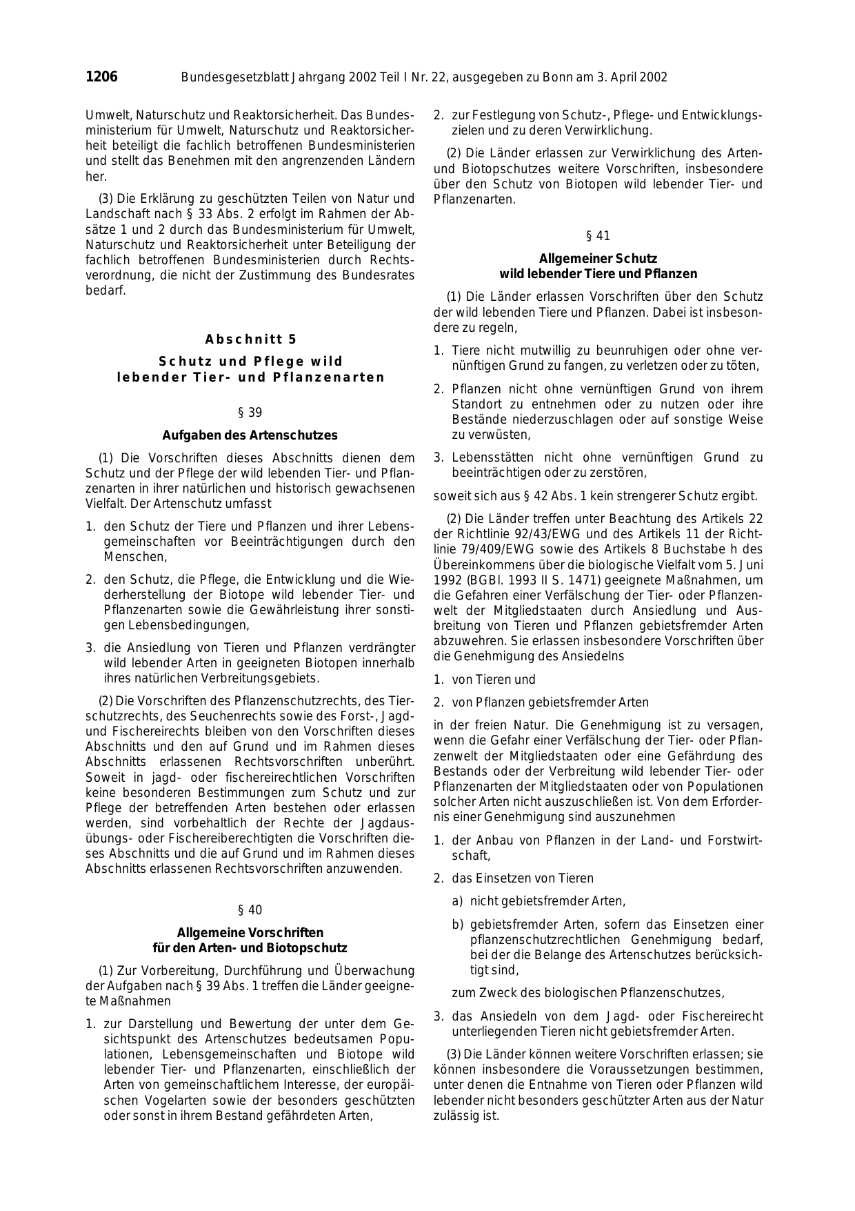 BGBl. 2002, Seite 1206 — Originalseite als Abbildung