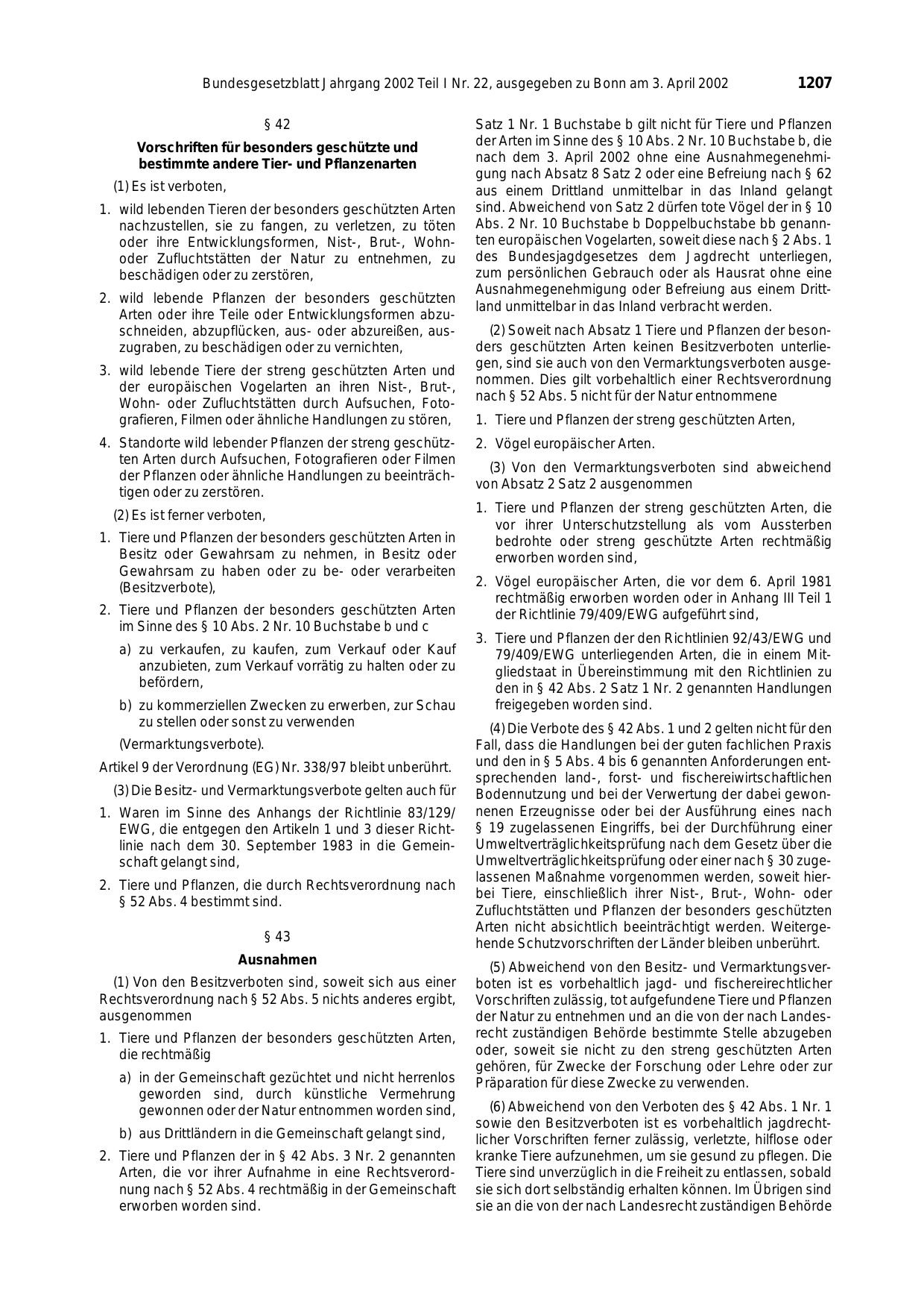 BGBl. 2002, Seite 1207 — Originalseite als Abbildung