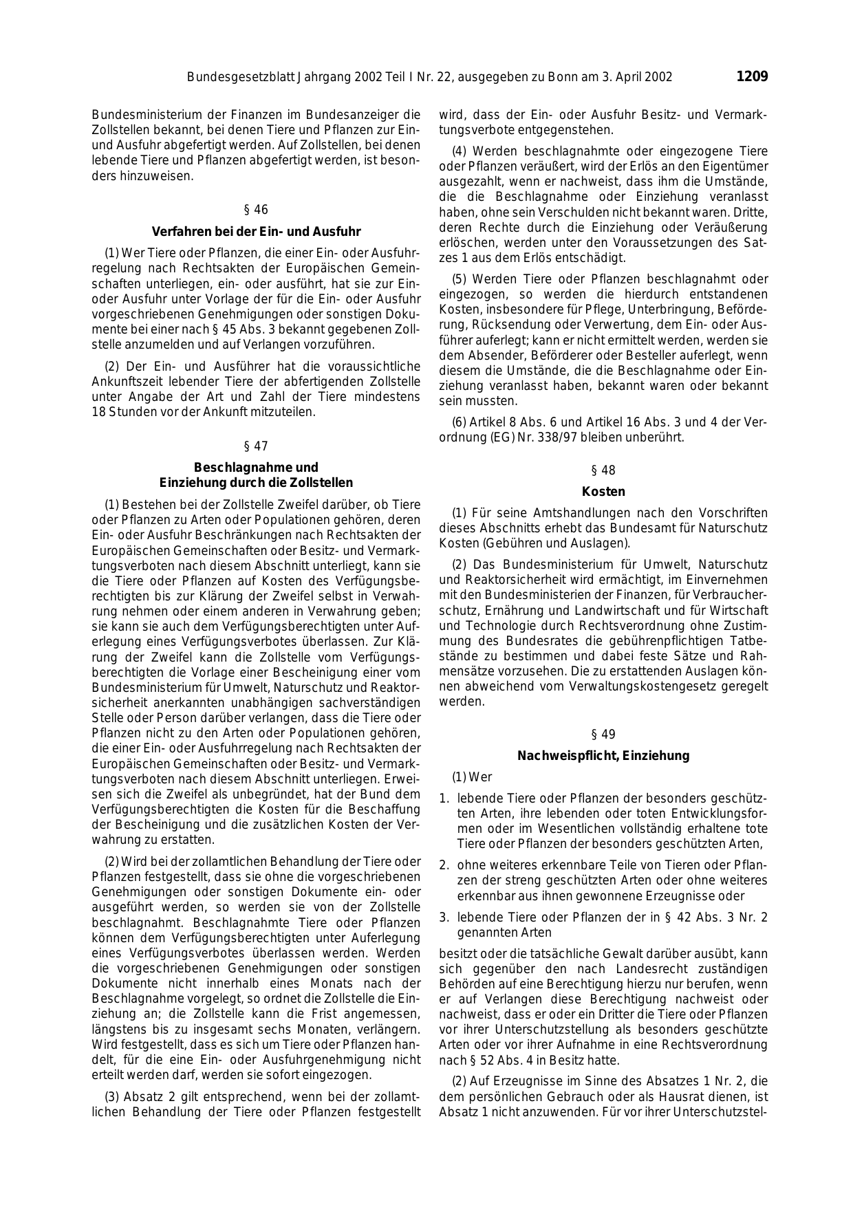 BGBl. 2002, Seite 1209 — Originalseite als Abbildung
