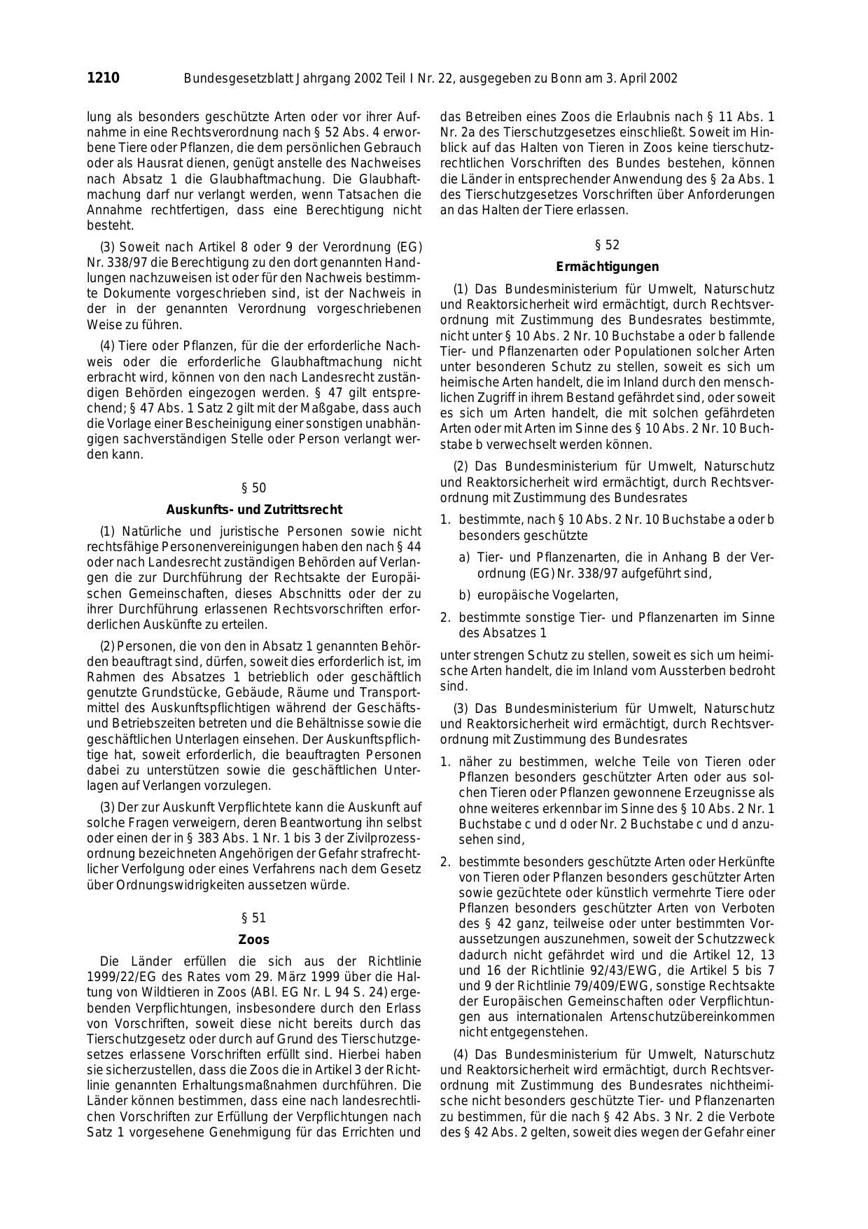 BGBl. 2002, Seite 1210 — Originalseite als Abbildung