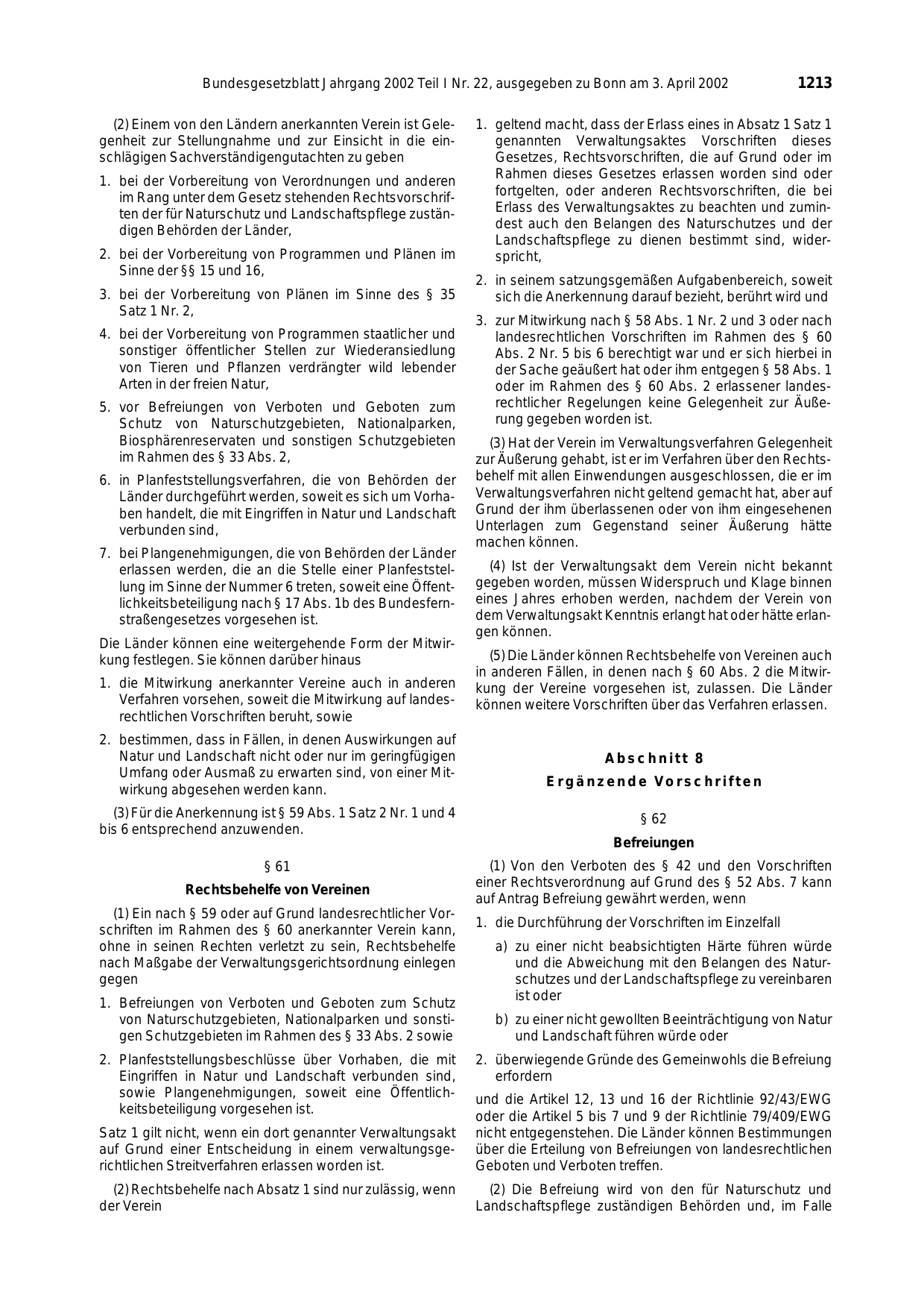 BGBl. 2002, Seite 1213 — Originalseite als Abbildung