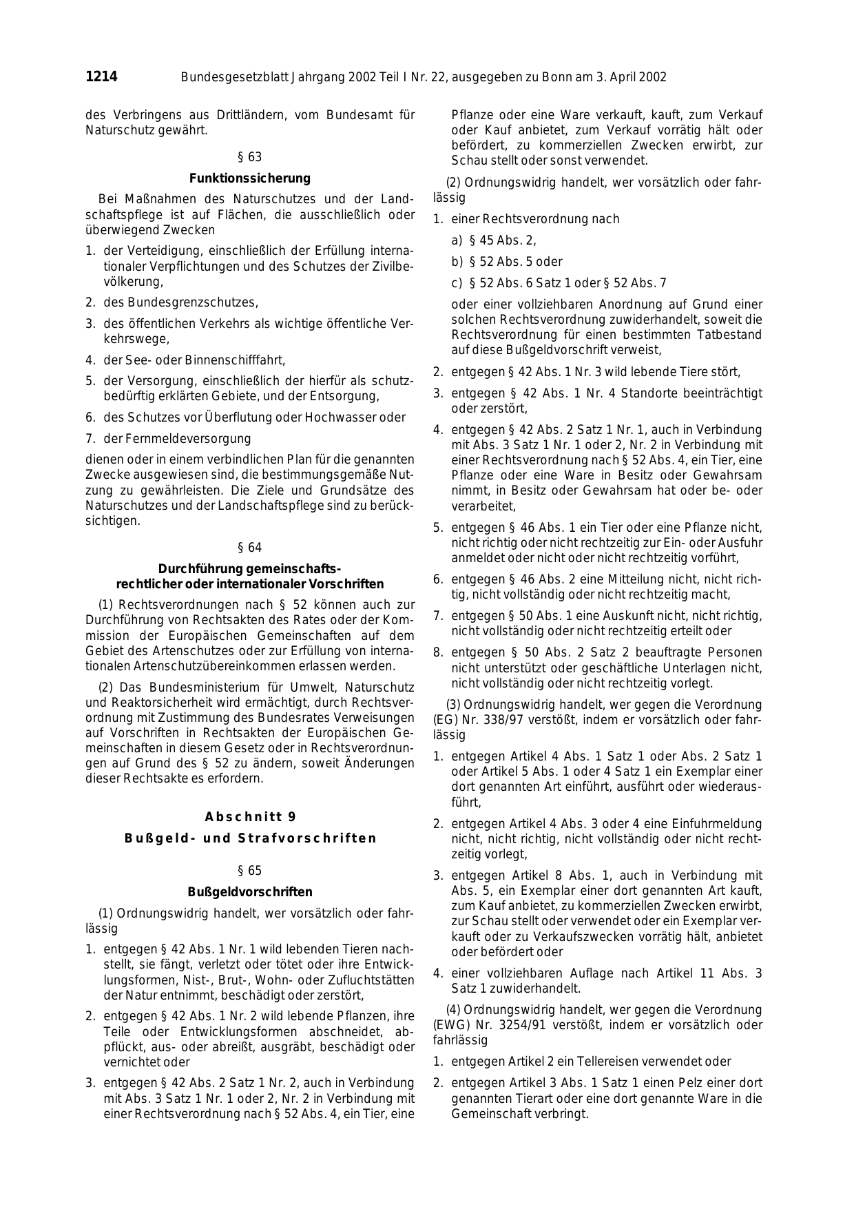 BGBl. 2002, Seite 1214 — Originalseite als Abbildung