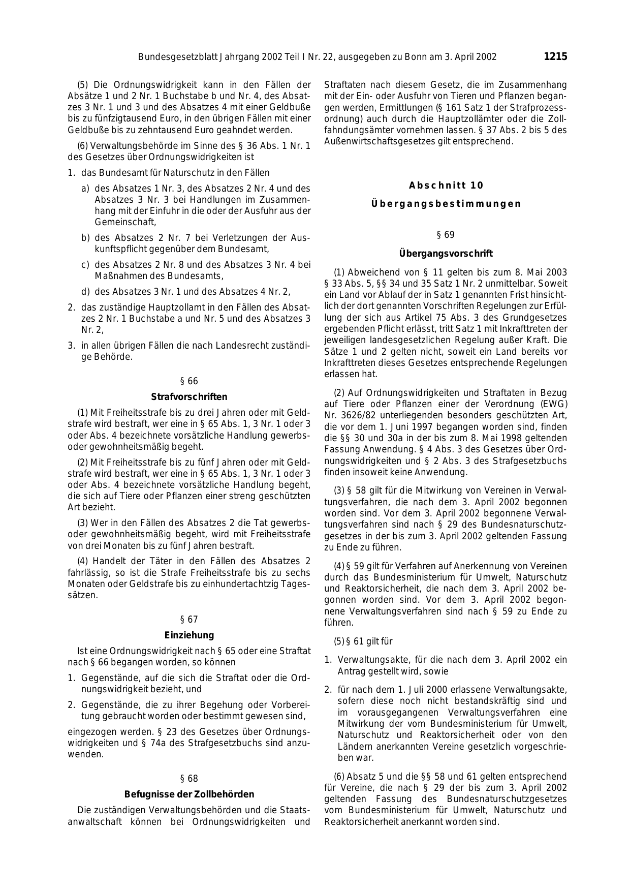 BGBl. 2002, Seite 1215 — Originalseite als Abbildung