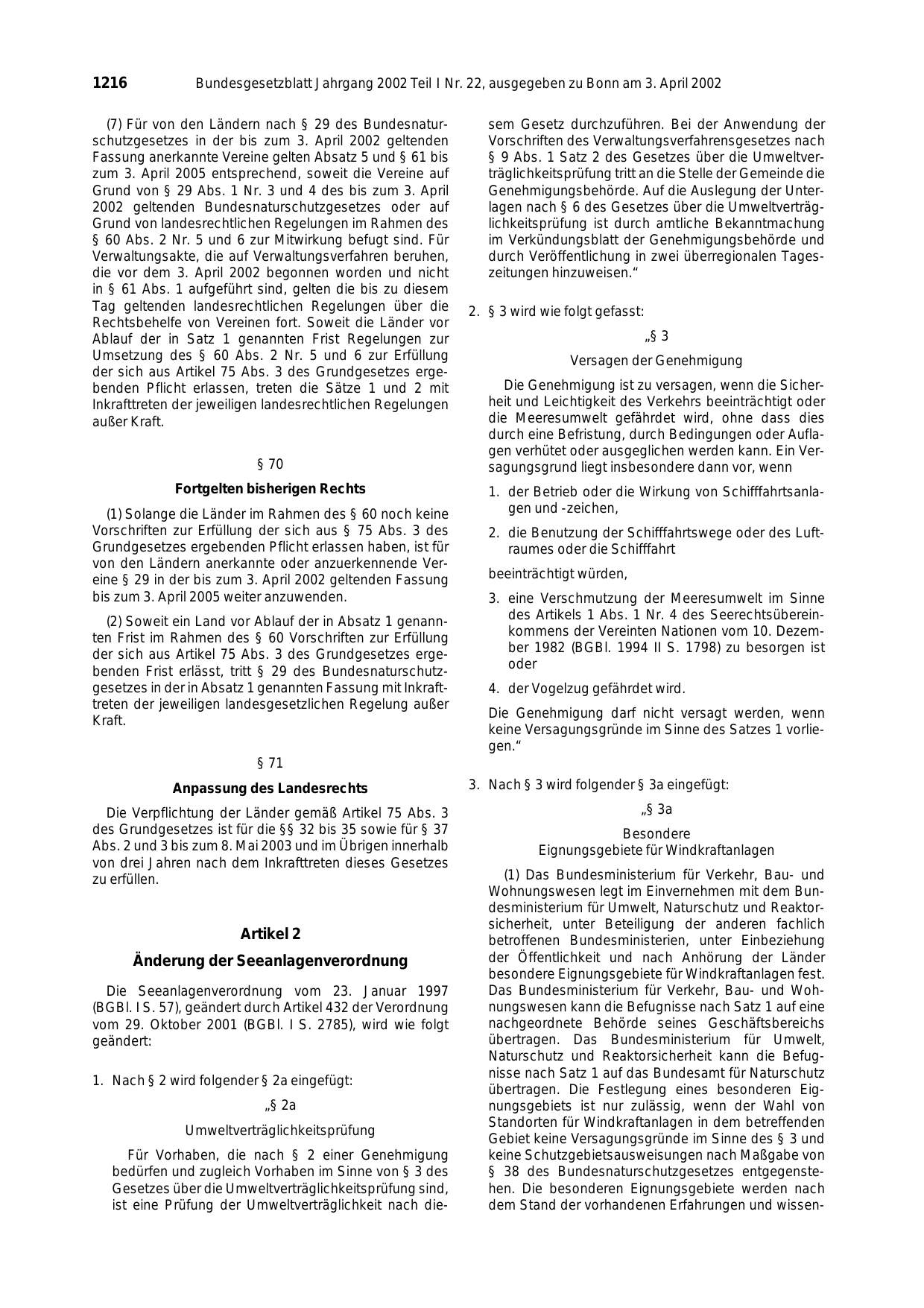 BGBl. 2002, Seite 1216 — Originalseite als Abbildung