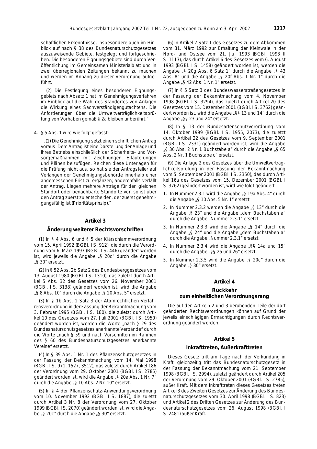 BGBl. 2002, Seite 1217 — Originalseite als Abbildung