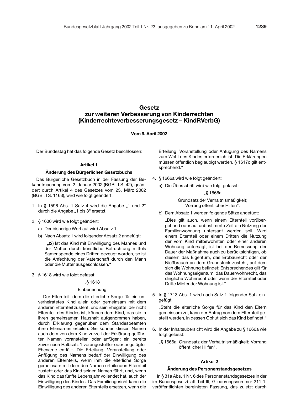 BGBl. 2002, Seite 1239 — Originalseite als Abbildung