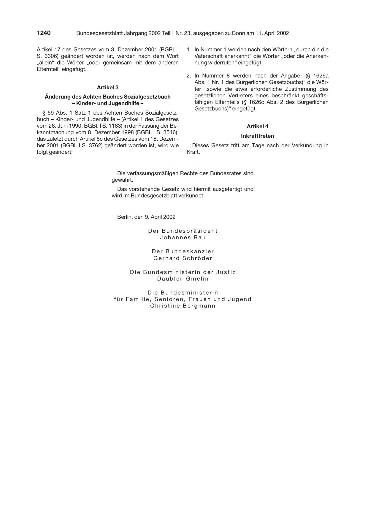 BGBl. 2002, Seite 1240 — Originalseite als Abbildung