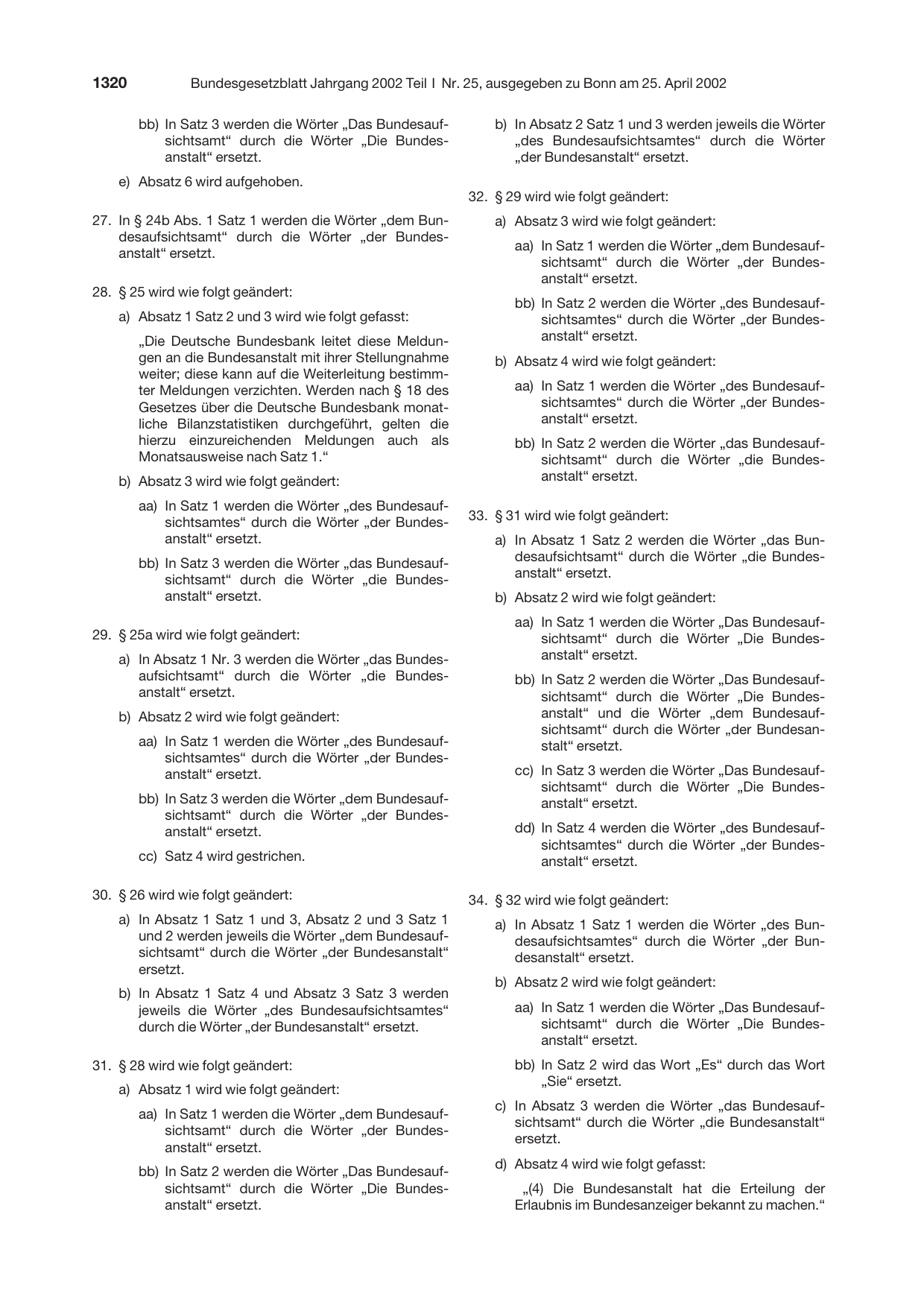 BGBl. 2002, Seite 1320 — Originalseite als Abbildung