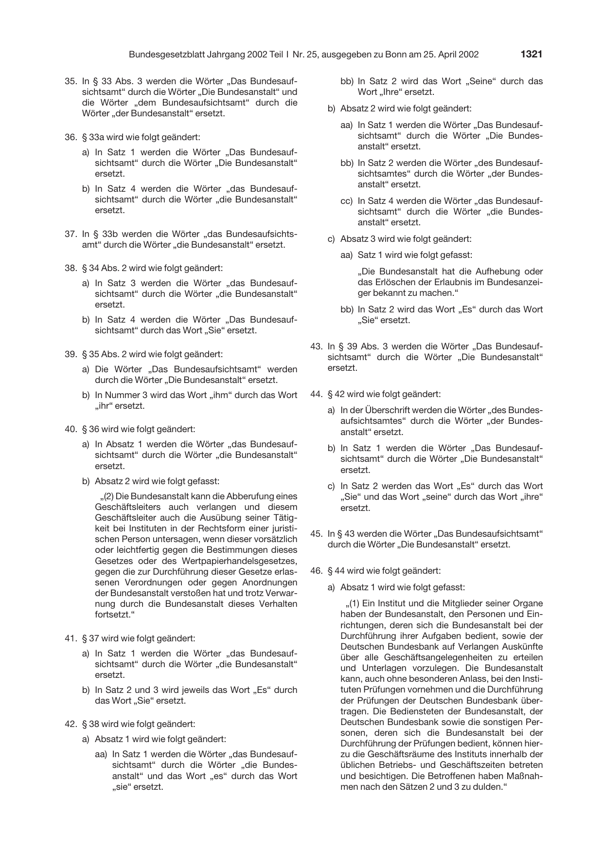 BGBl. 2002, Seite 1321 — Originalseite als Abbildung