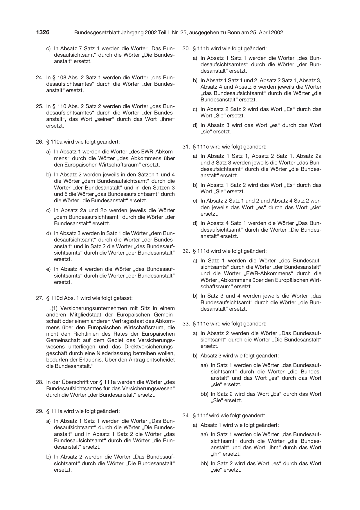 BGBl. 2002, Seite 1326 — Originalseite als Abbildung