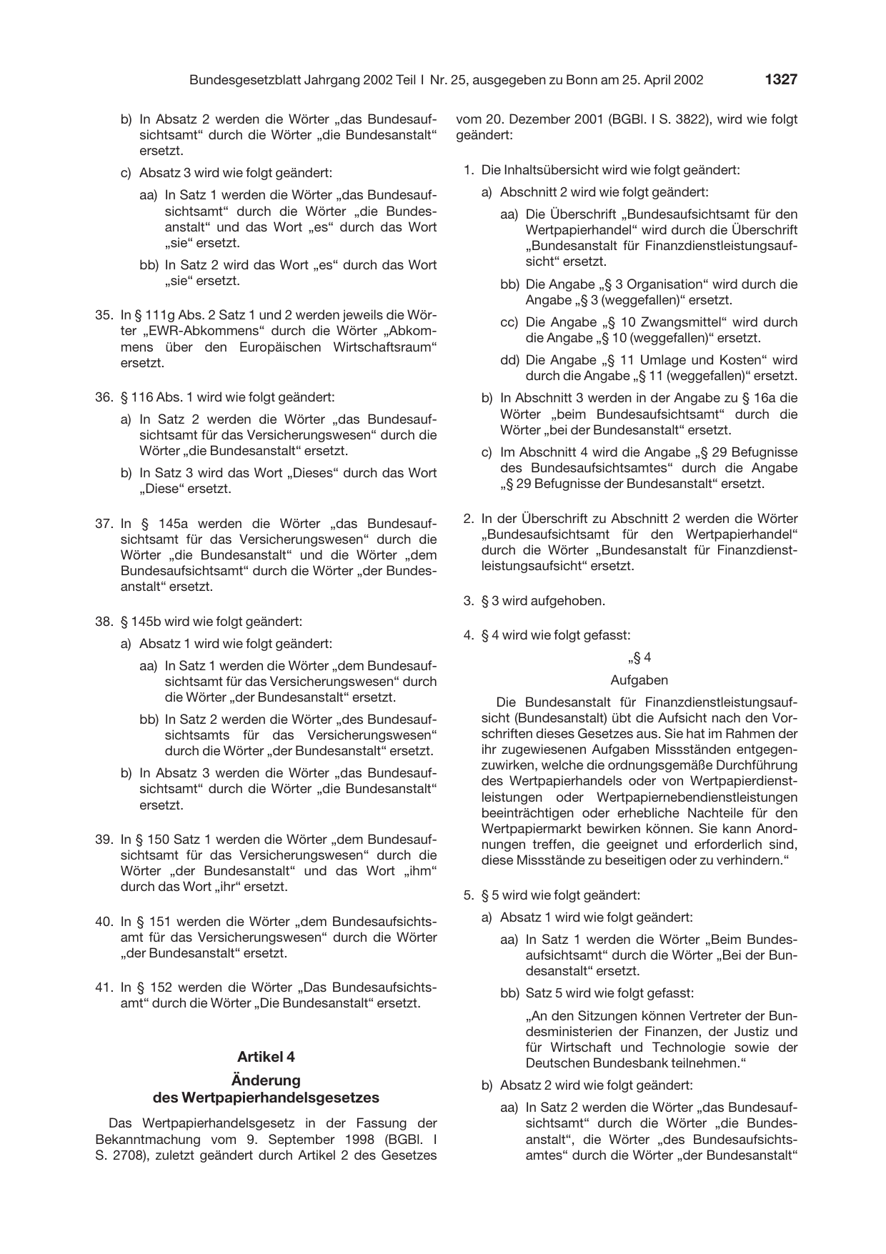 BGBl. 2002, Seite 1327 — Originalseite als Abbildung