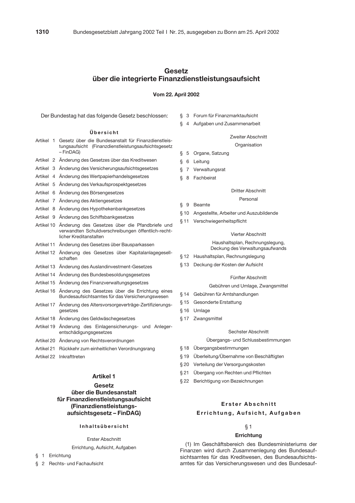 BGBl. 2002, Seite 1310 — Originalseite als Abbildung