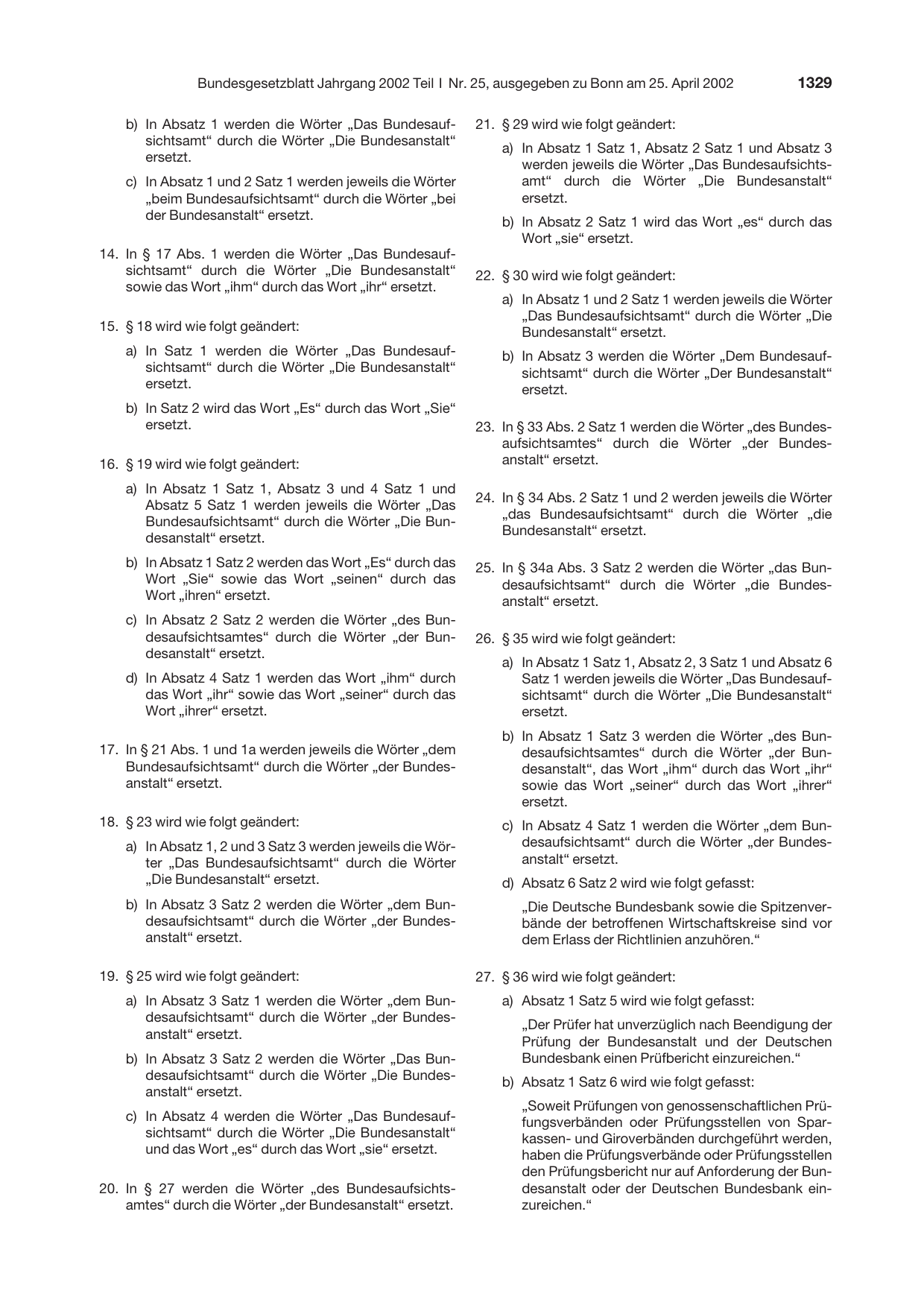 BGBl. 2002, Seite 1329 — Originalseite als Abbildung