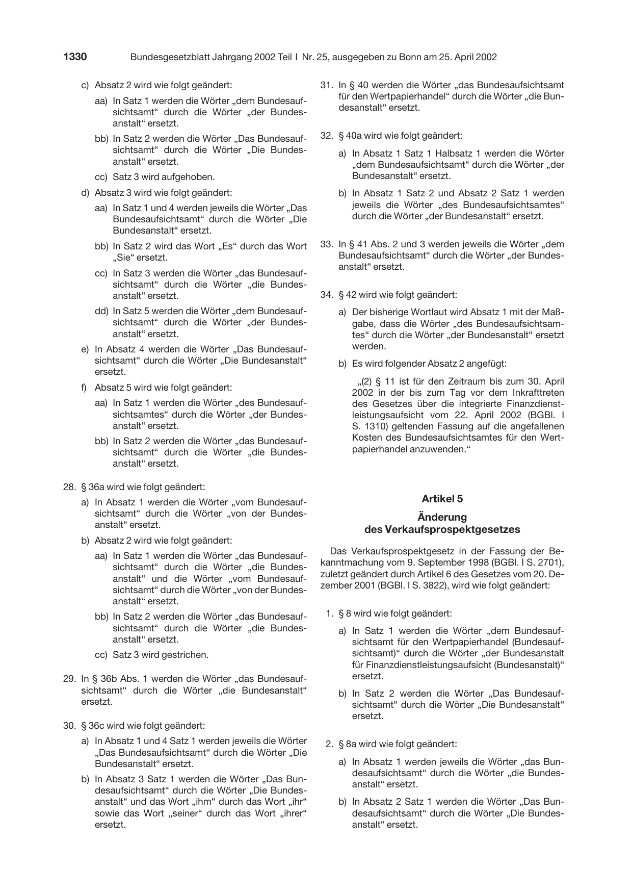 BGBl. 2002, Seite 1330 — Originalseite als Abbildung